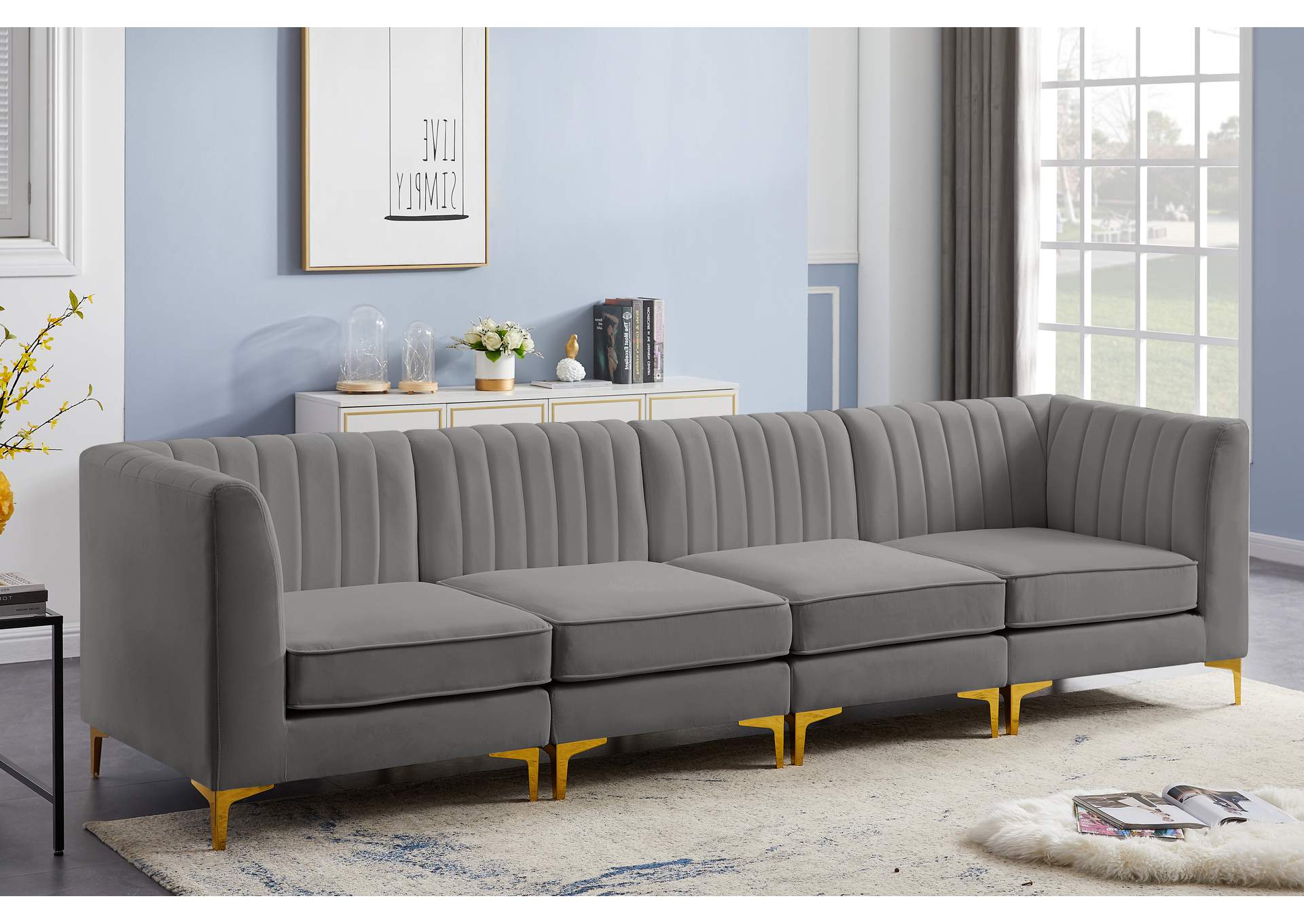 Alina Grey Velvet Modular Sofa,Meridian Furniture