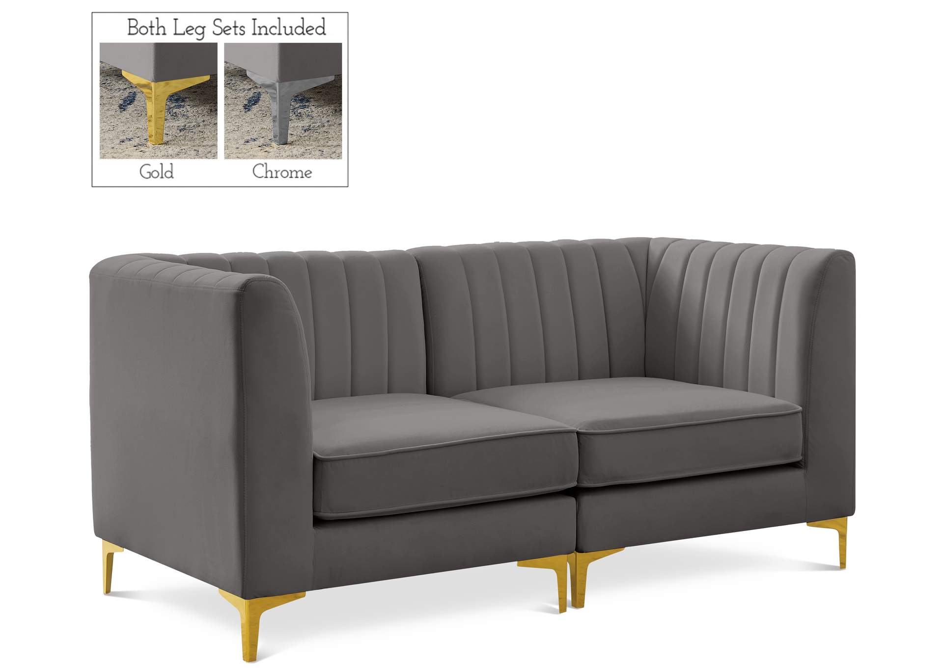 Alina Grey Velvet Modular Sofa,Meridian Furniture