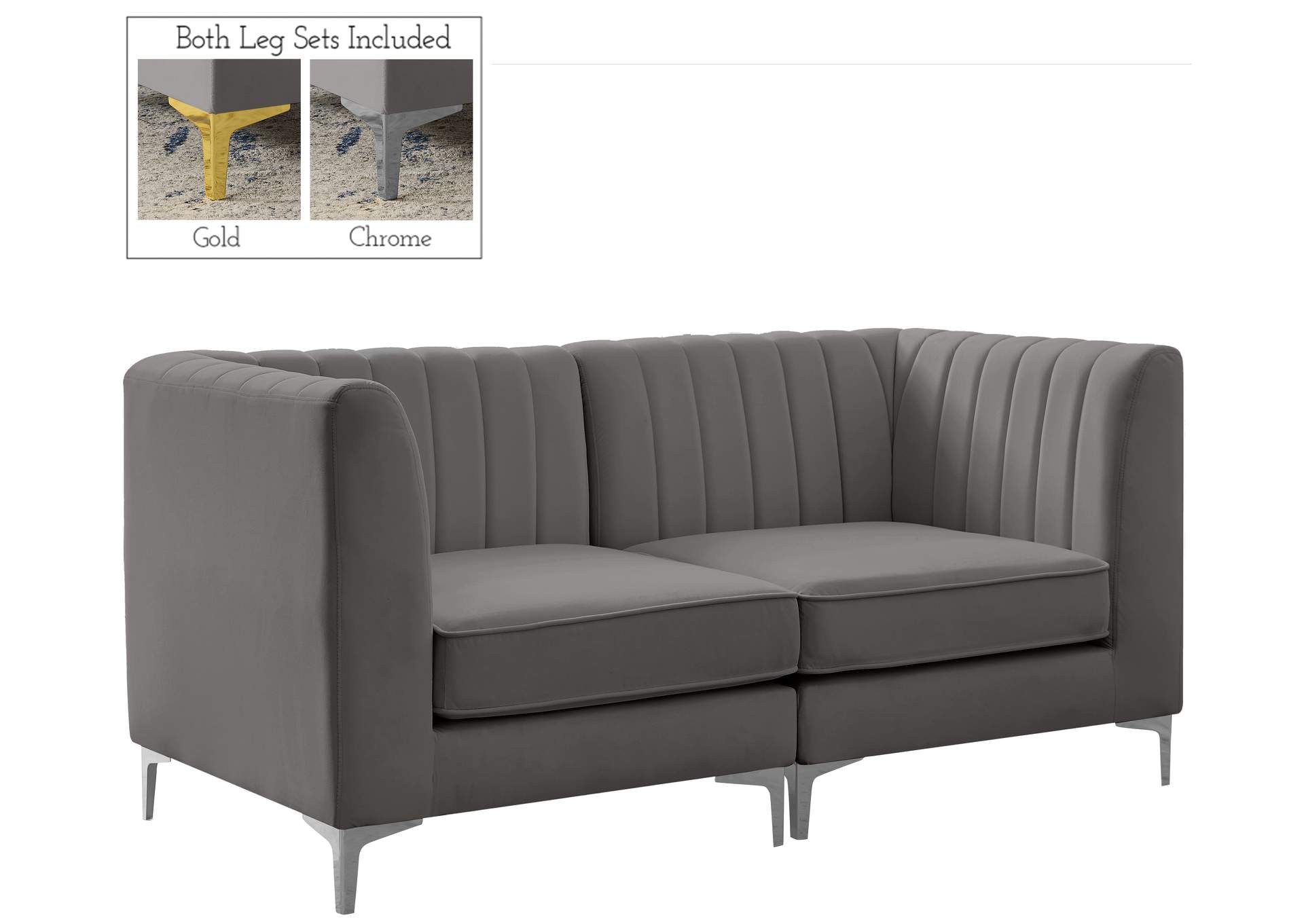 Alina Grey Velvet Modular Sofa,Meridian Furniture