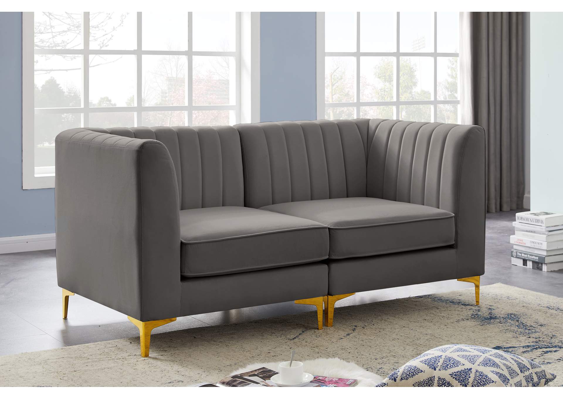 Alina Grey Velvet Modular Sofa,Meridian Furniture