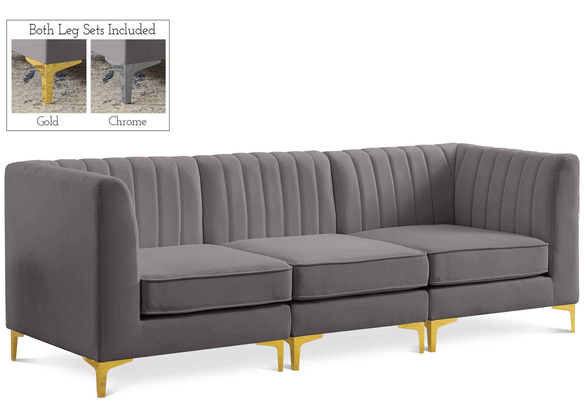 Alina Grey Velvet Modular Sofa,Meridian Furniture