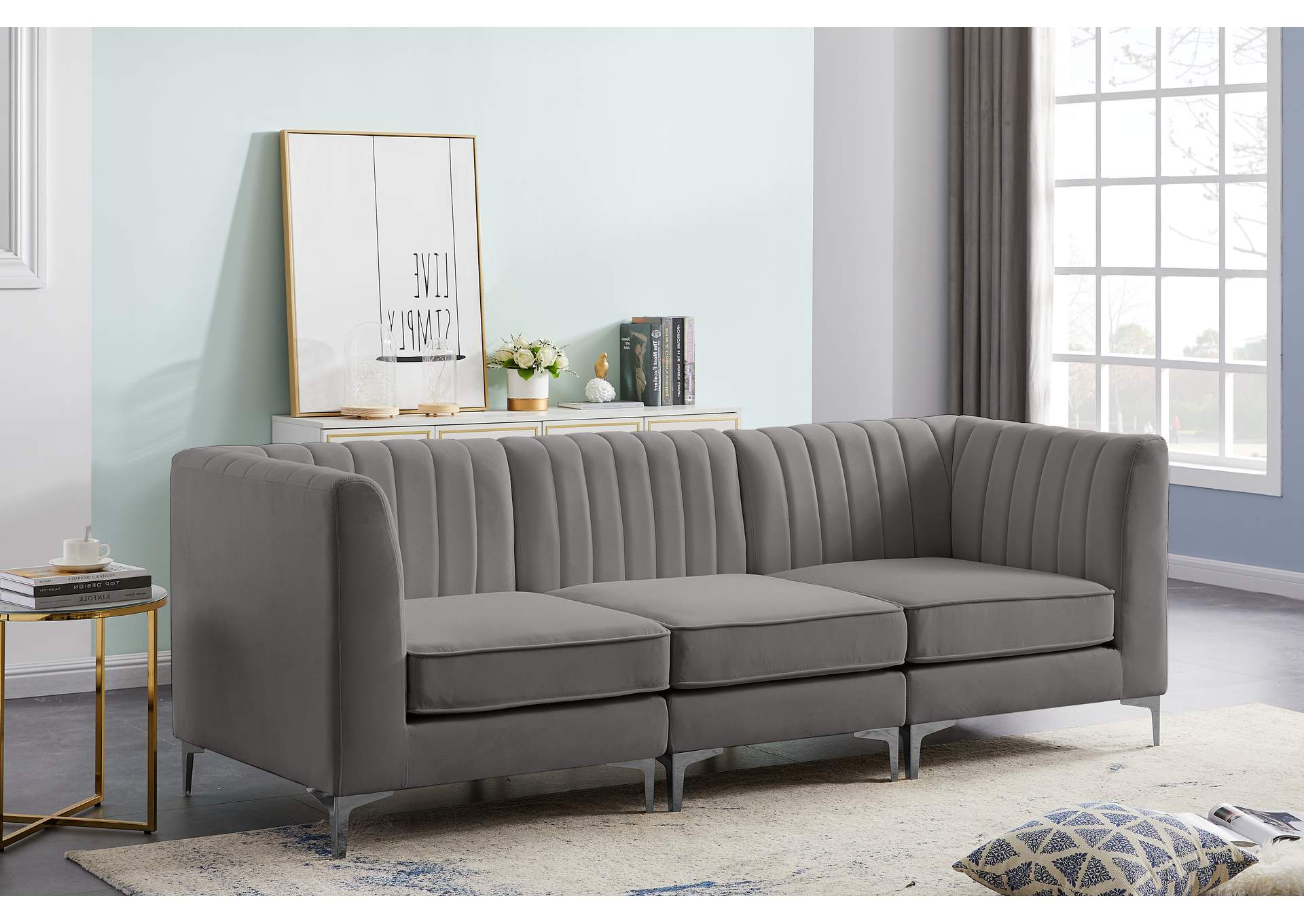 Alina Grey Velvet Modular Sofa,Meridian Furniture