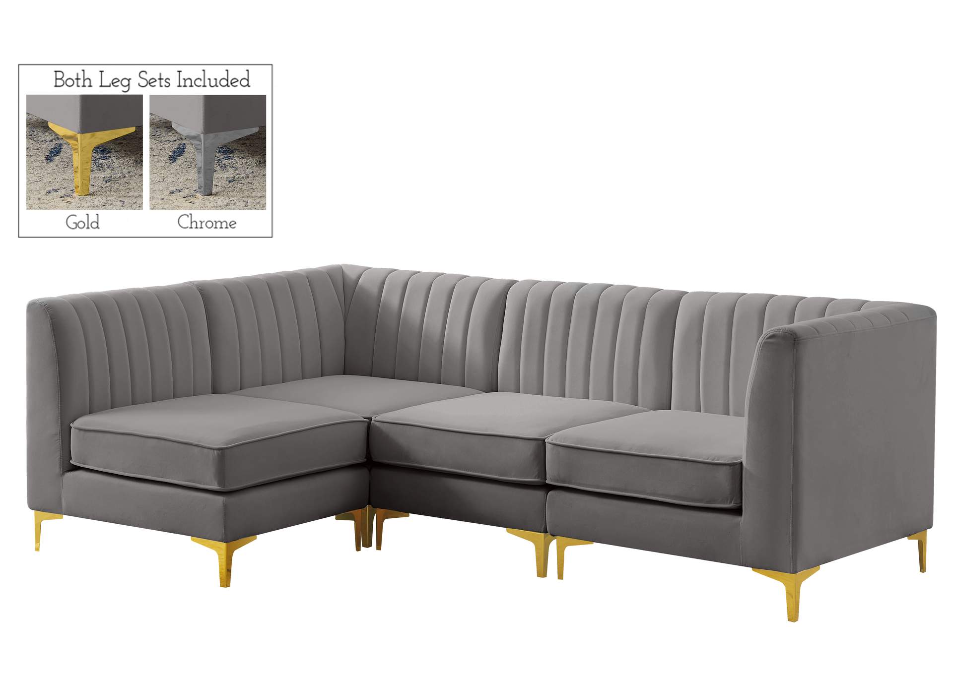 Alina Grey Velvet Modular Sectional,Meridian Furniture