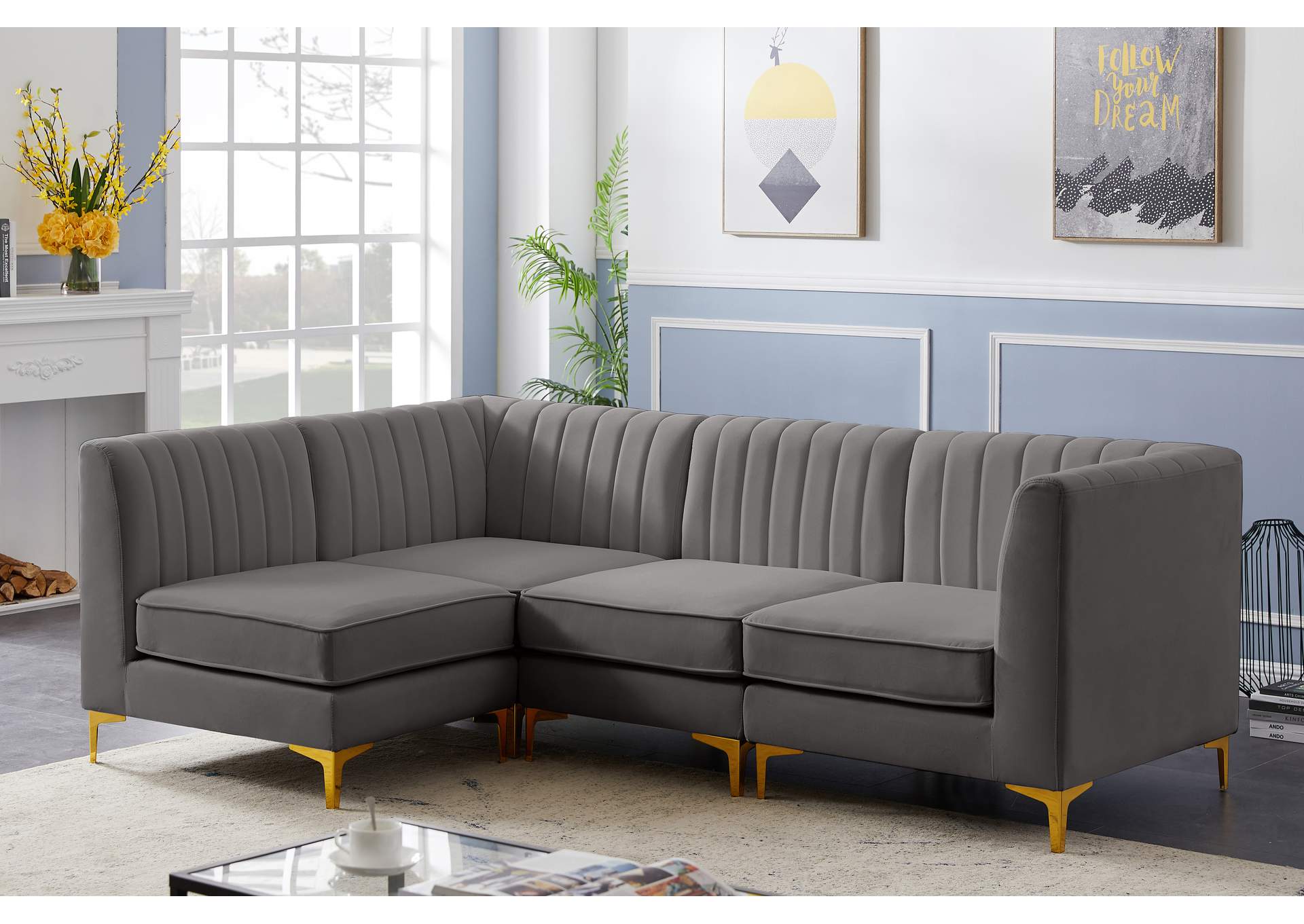 Alina Grey Velvet Modular Sectional,Meridian Furniture