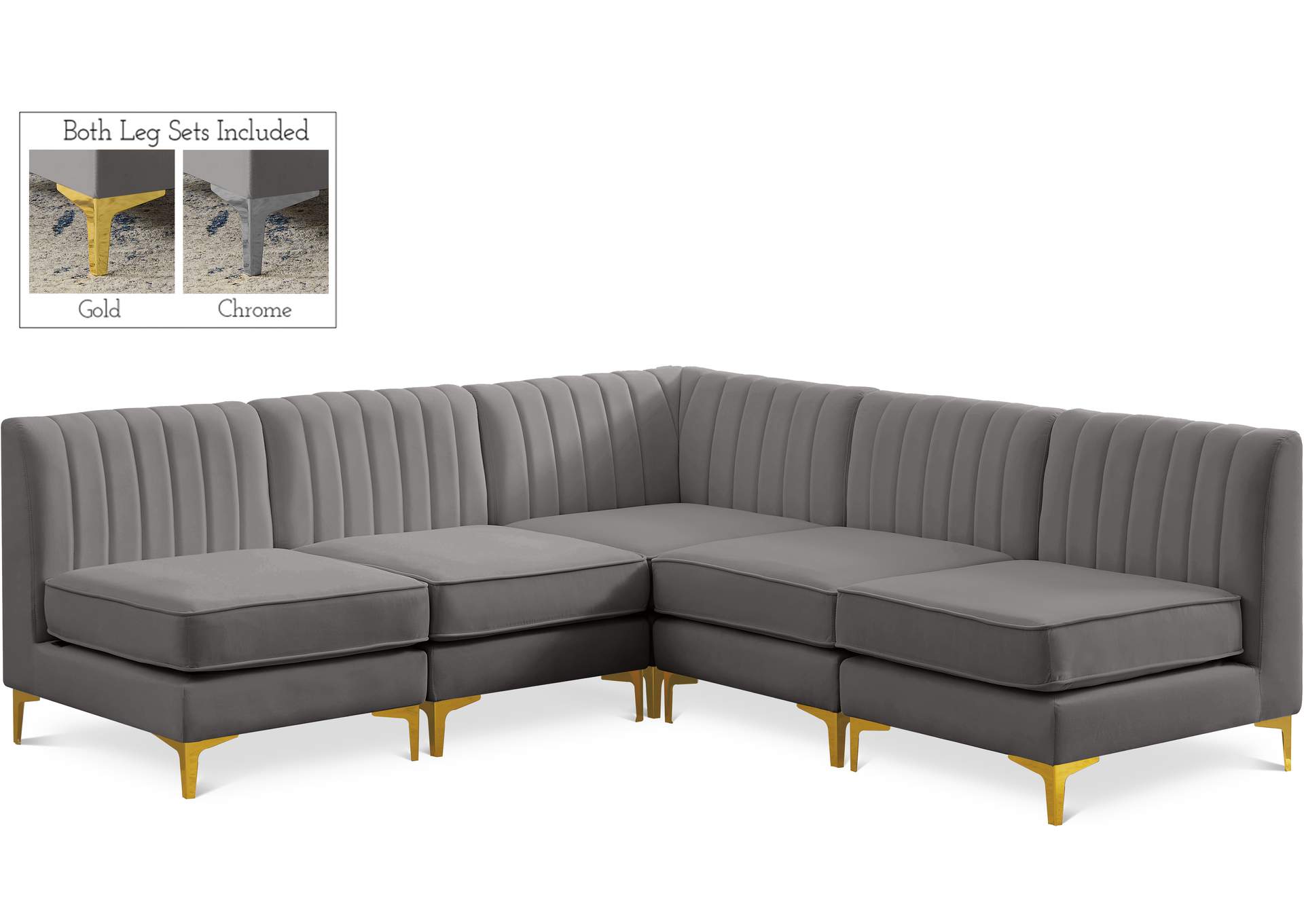 Alina Grey Velvet Modular Sectional,Meridian Furniture