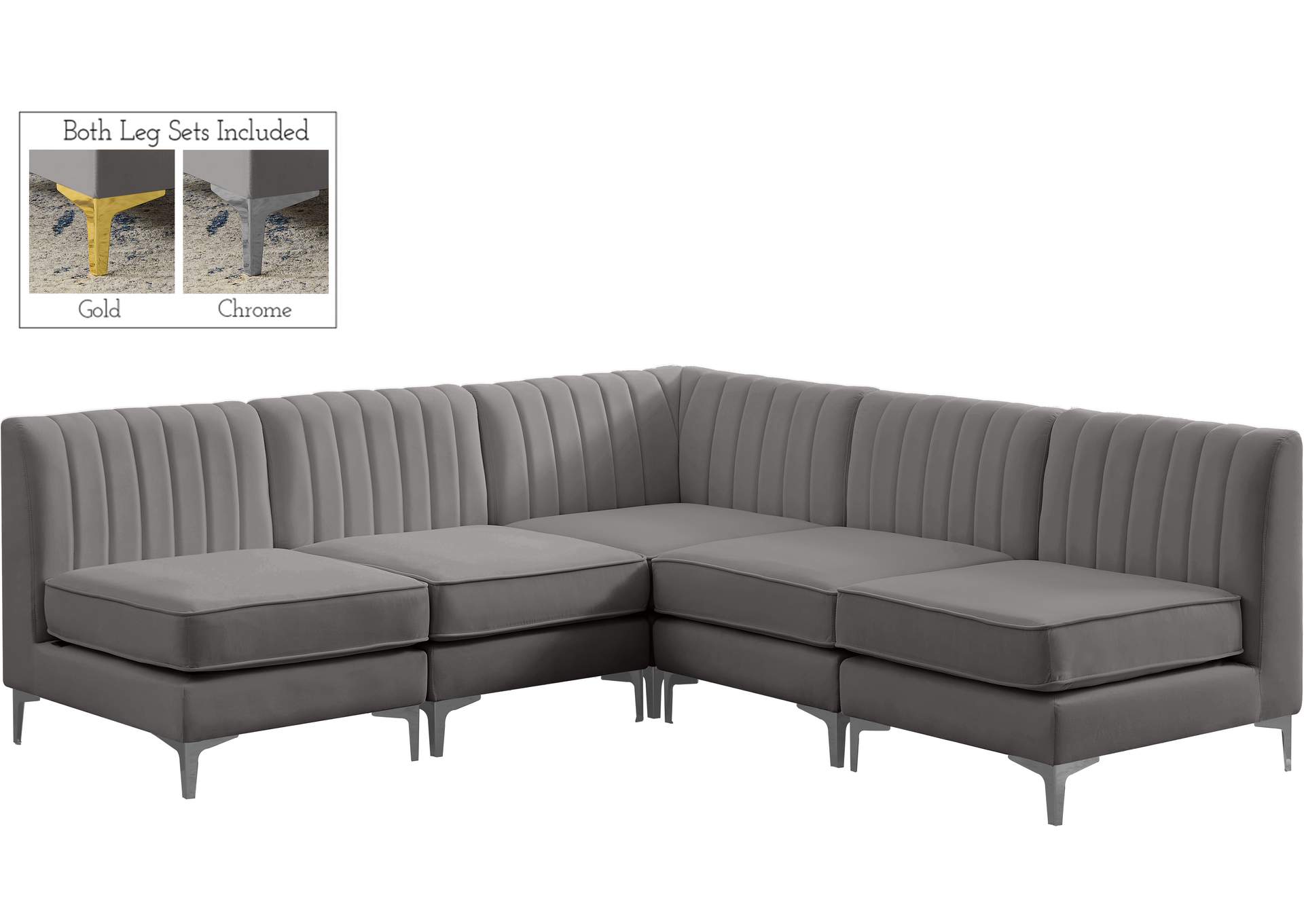 Alina Grey Velvet Modular Sectional,Meridian Furniture