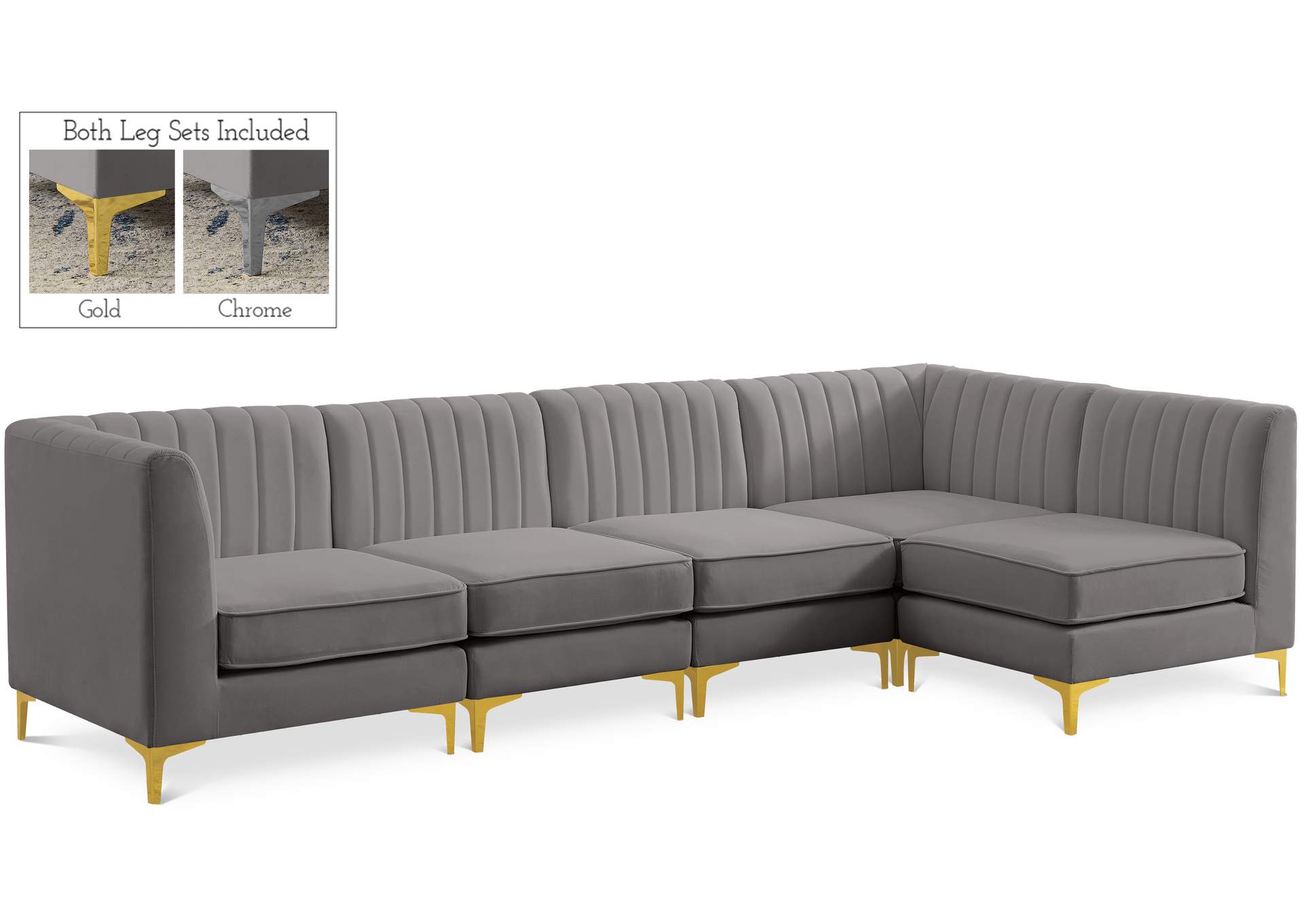 Alina Grey Velvet Modular Sectional,Meridian Furniture