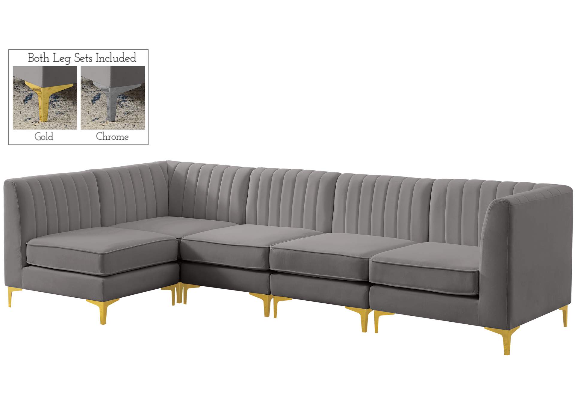 Alina Grey Velvet Modular Sectional,Meridian Furniture