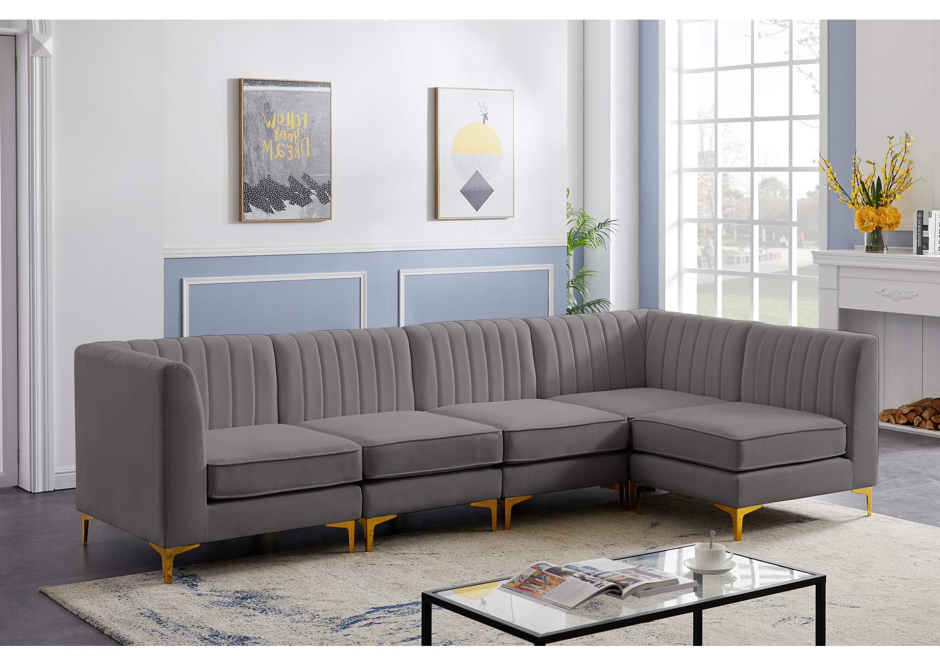 Alina Grey Velvet Modular Sectional,Meridian Furniture