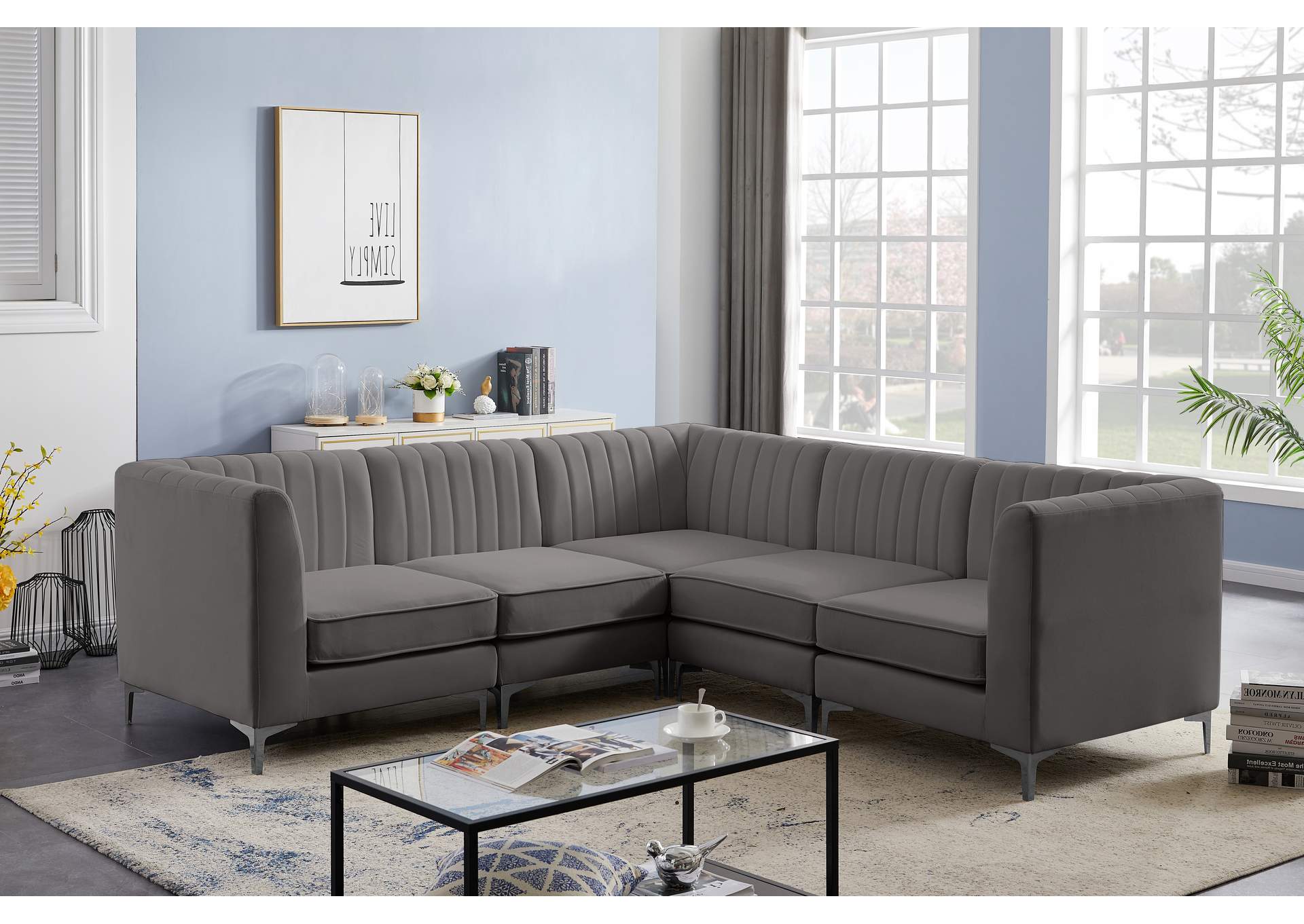 Alina Grey Velvet Modular Sectional,Meridian Furniture