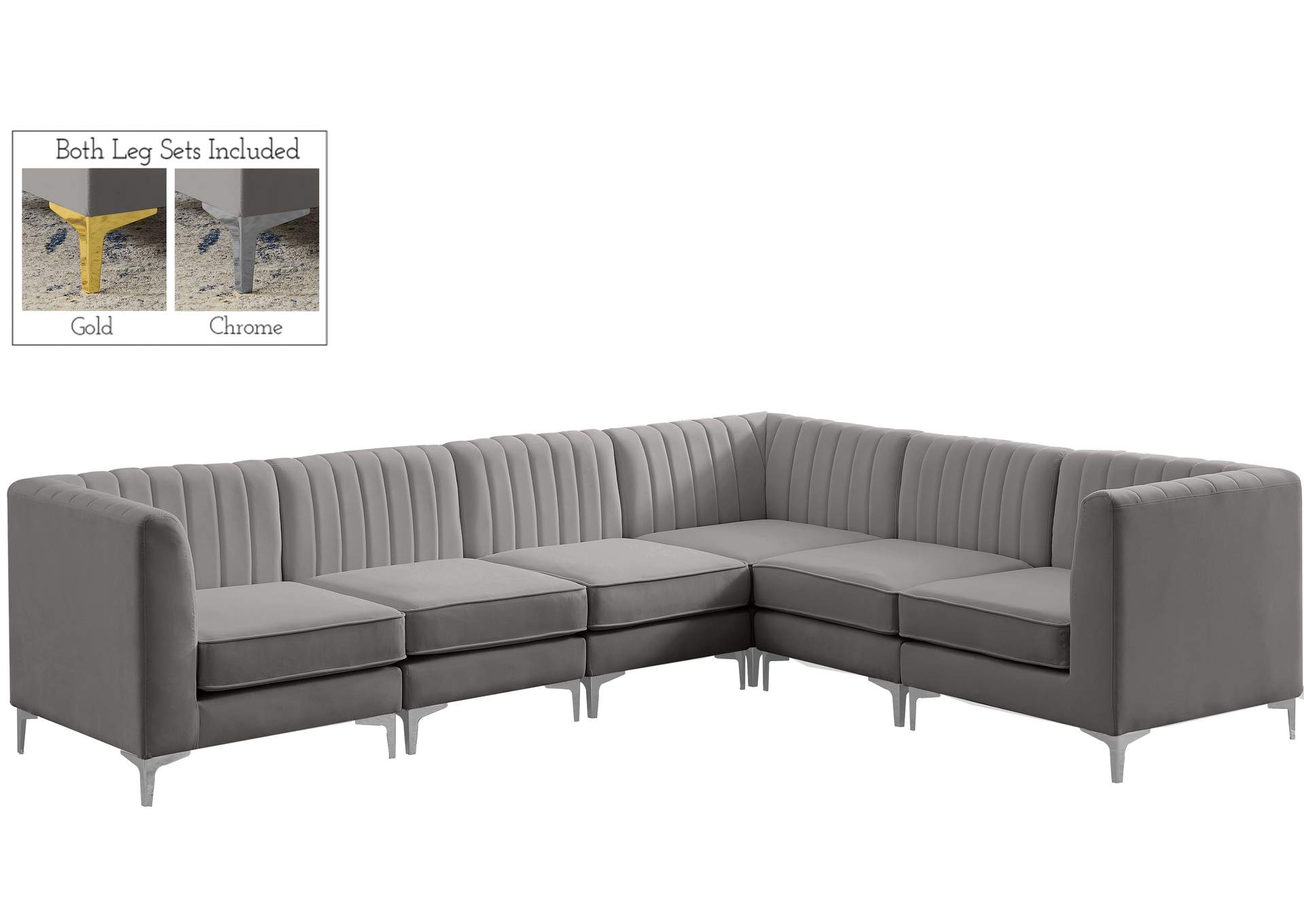 Alina Grey Velvet Modular Sectional,Meridian Furniture