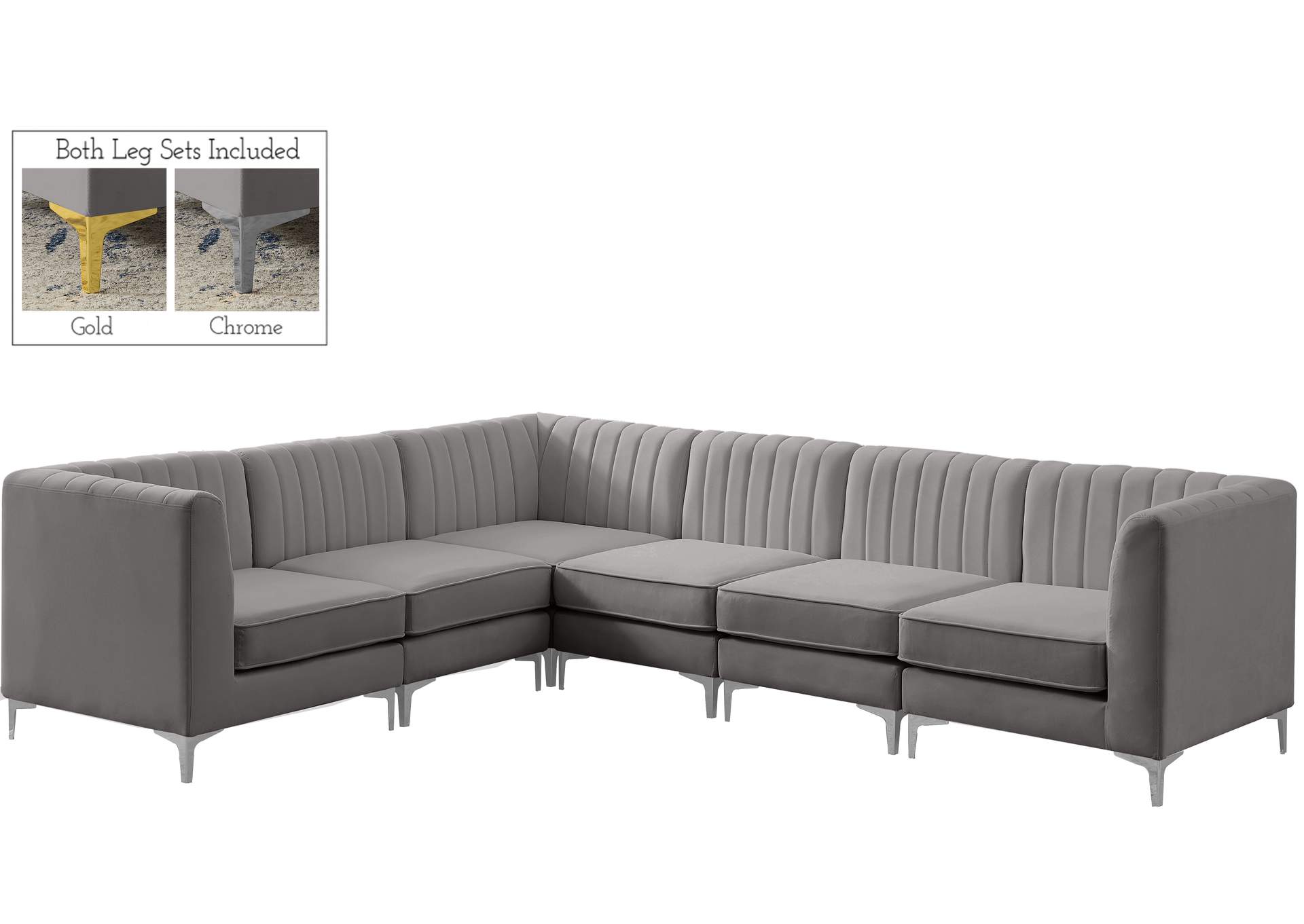 Alina Grey Velvet Modular Sectional,Meridian Furniture