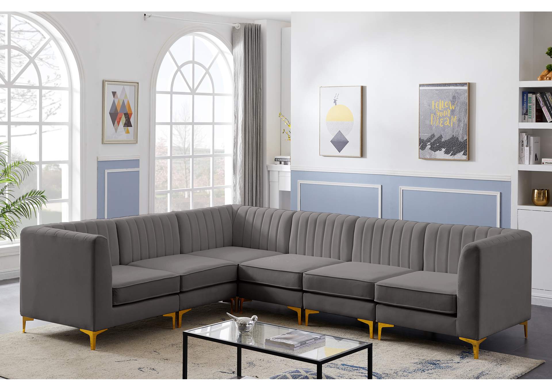 Alina Grey Velvet Modular Sectional,Meridian Furniture