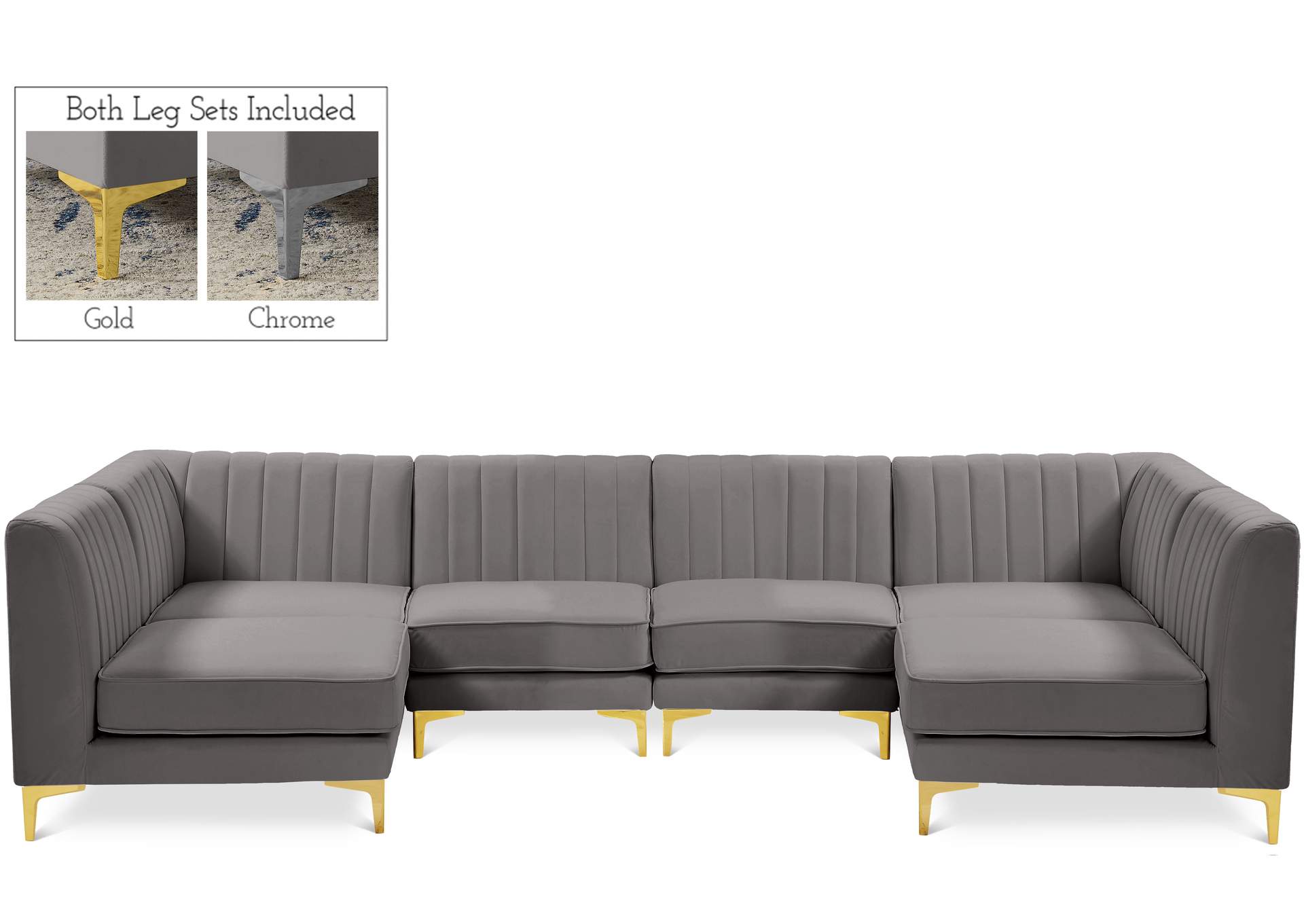 Alina Grey Velvet Modular Sectional,Meridian Furniture