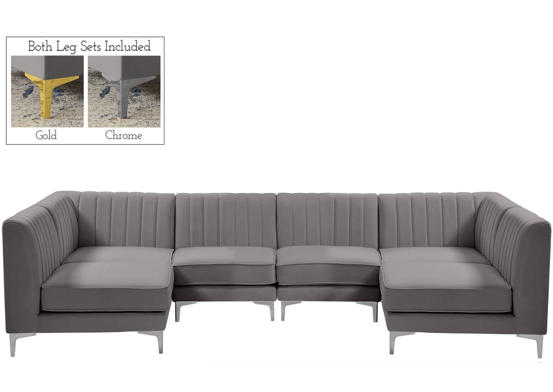 Alina Grey Velvet Modular Sectional,Meridian Furniture