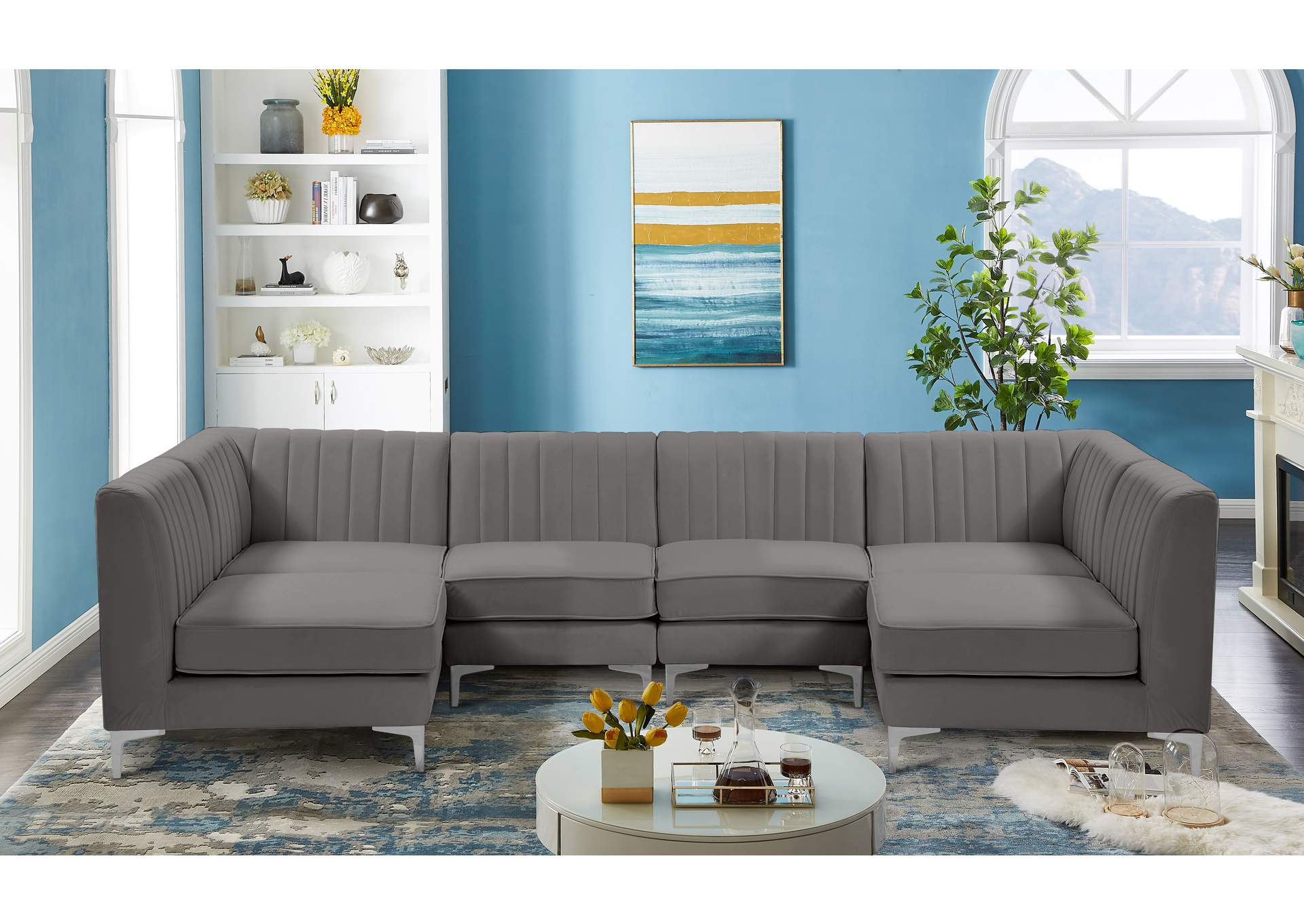 Alina Grey Velvet Modular Sectional,Meridian Furniture