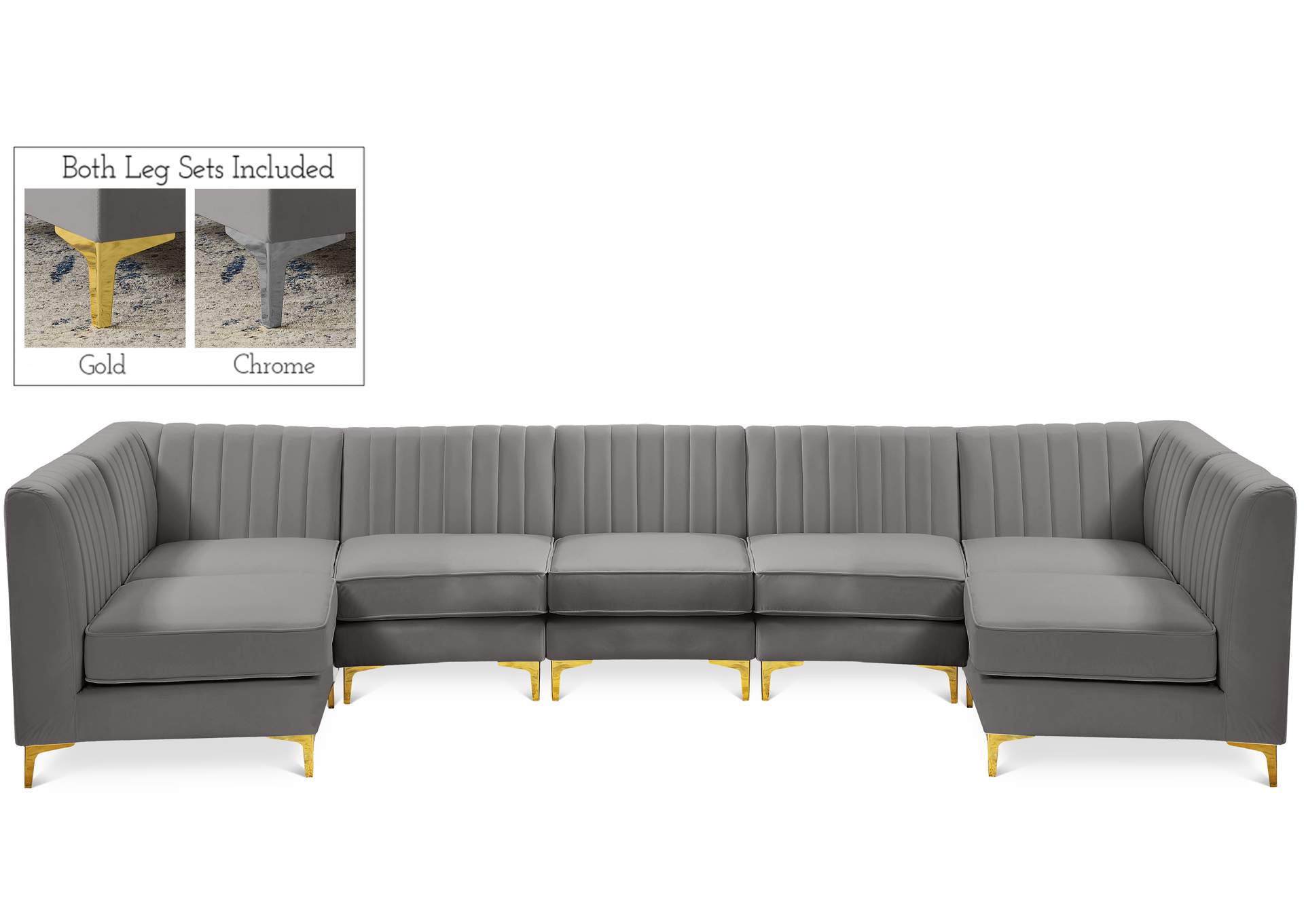 Alina Grey Velvet Modular Sectional,Meridian Furniture