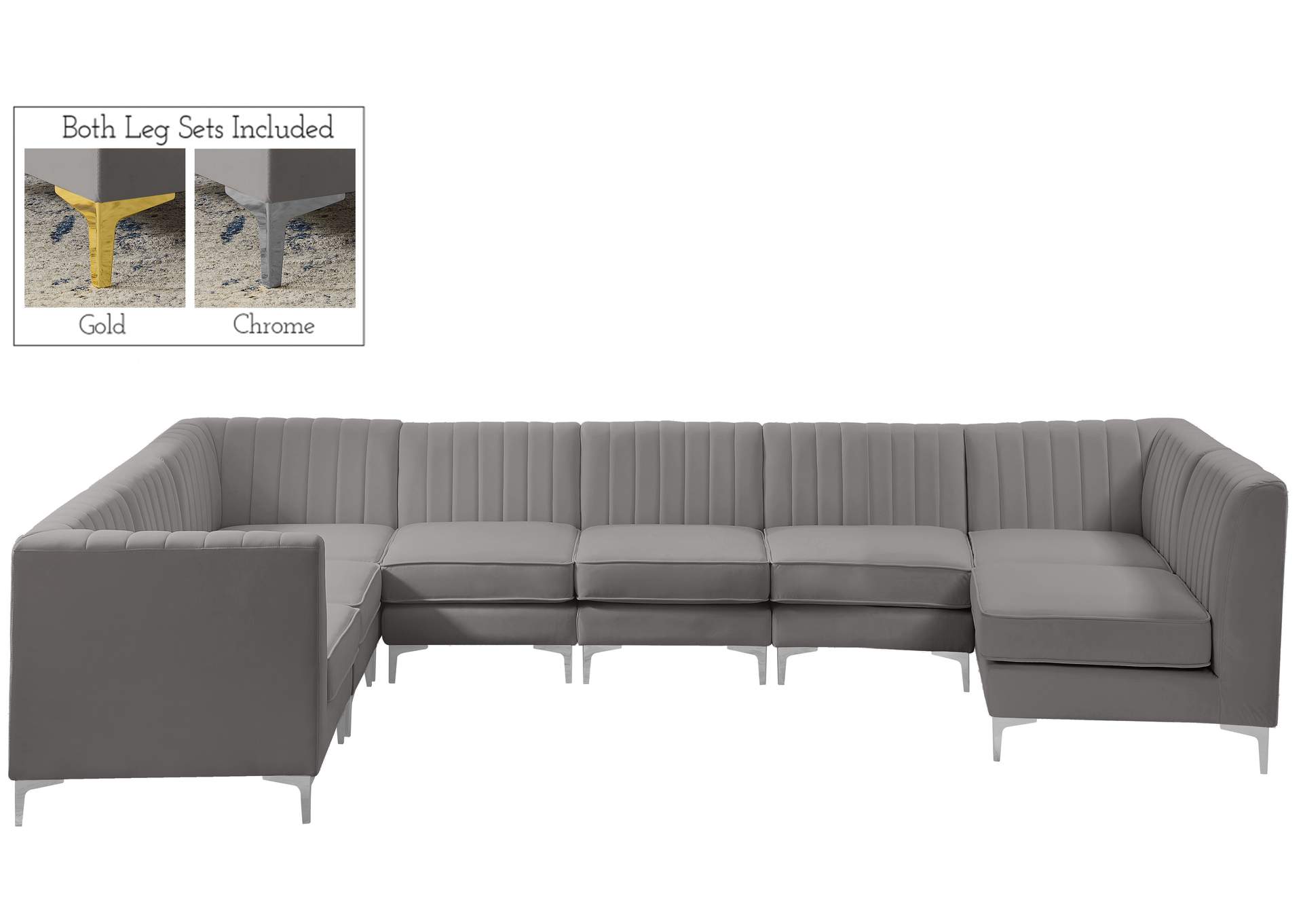 Alina Grey Velvet Modular Sectional,Meridian Furniture