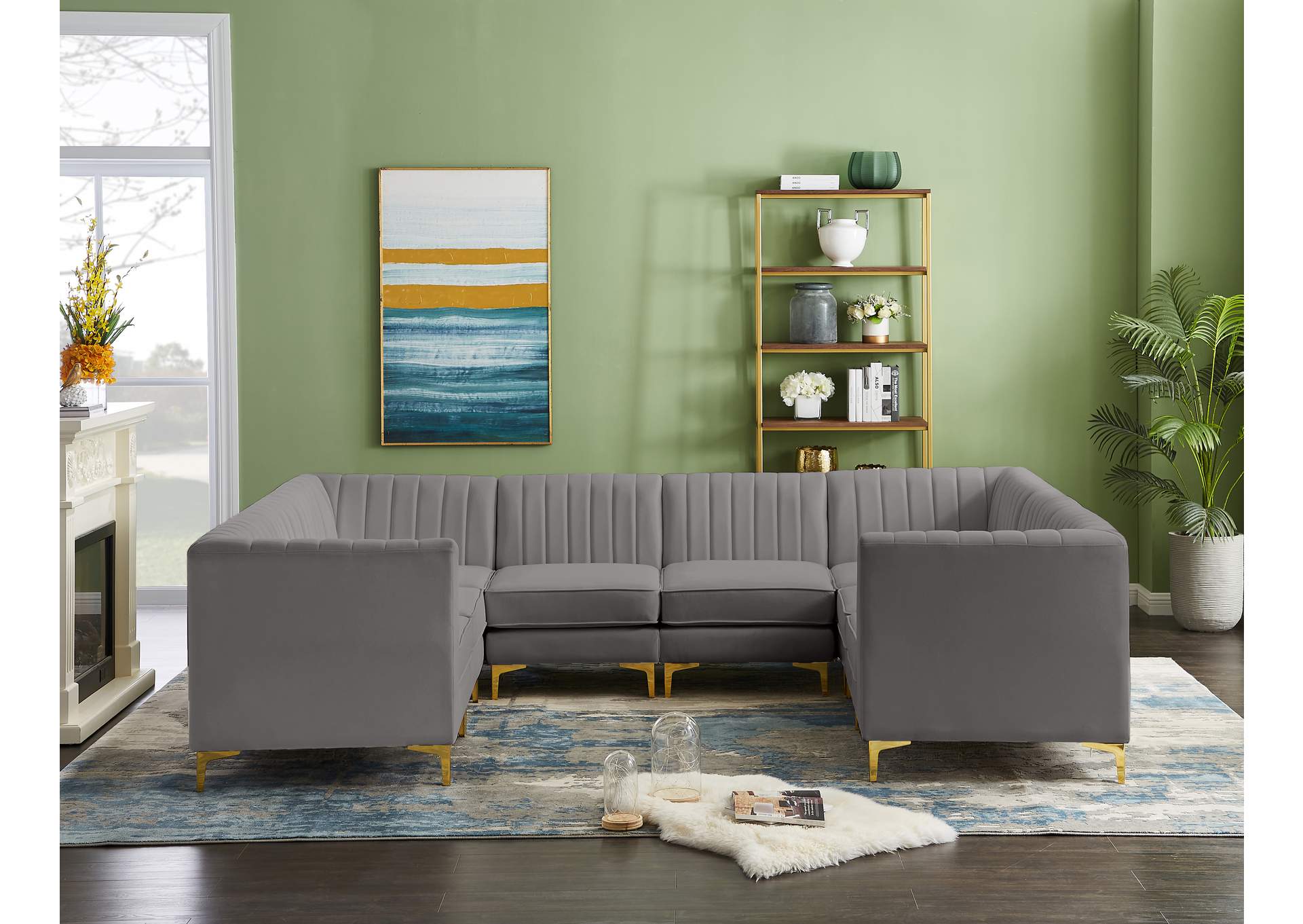 Alina Grey Velvet Modular Sectional,Meridian Furniture