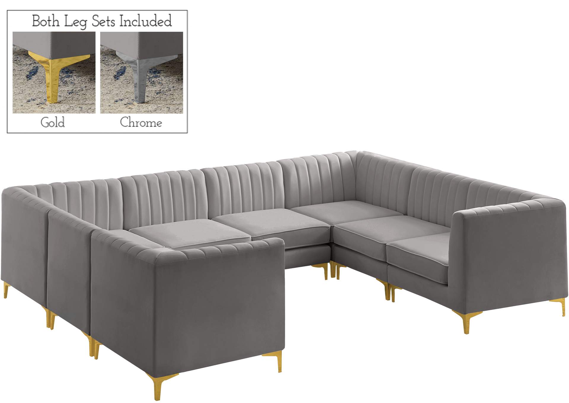 Alina Grey Velvet Modular Sectional,Meridian Furniture