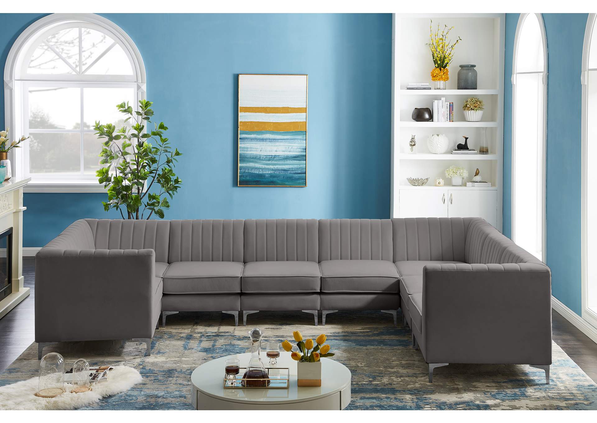 Alina Grey Velvet Modular Sectional,Meridian Furniture