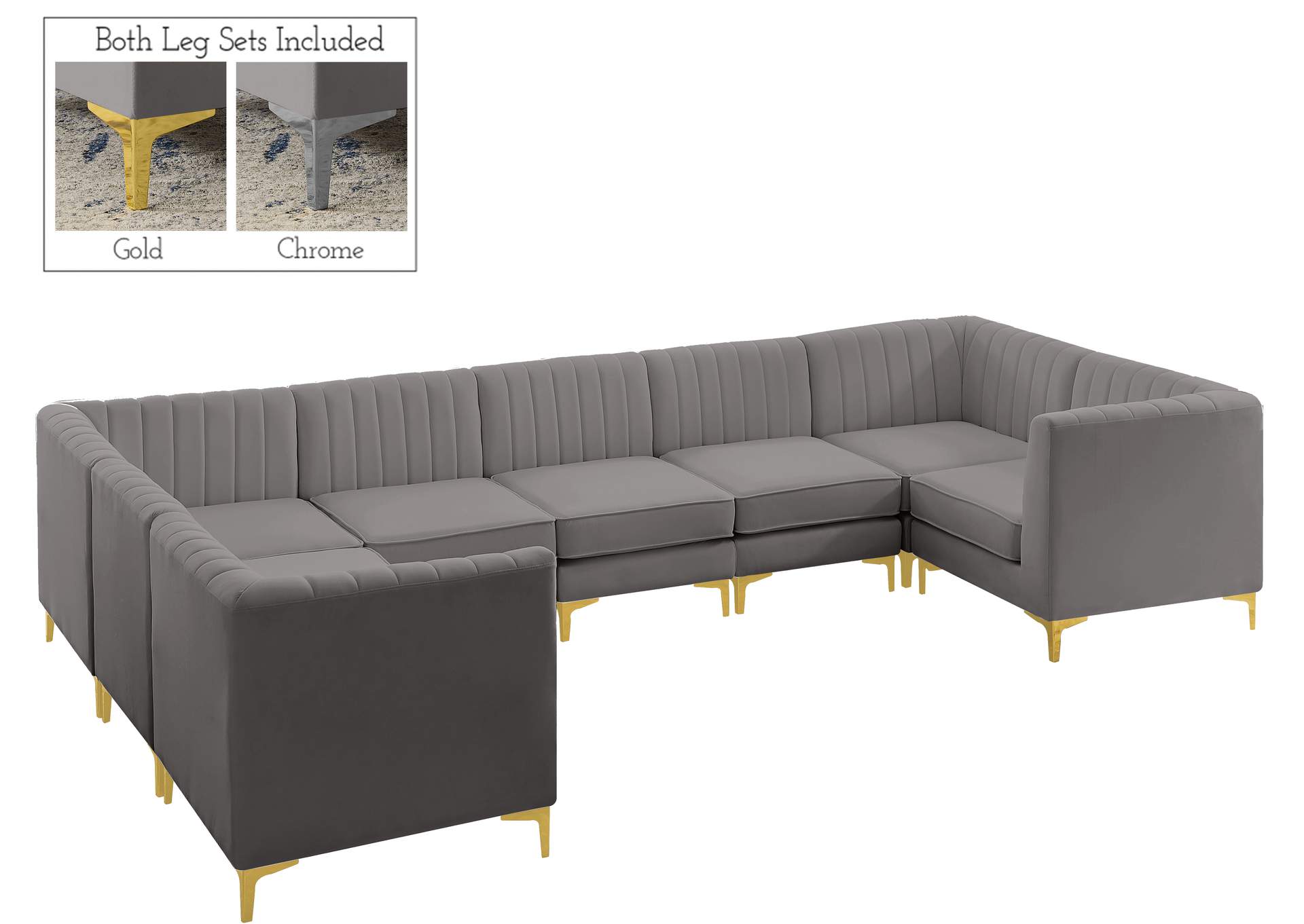 Alina Grey Velvet Modular Sectional,Meridian Furniture