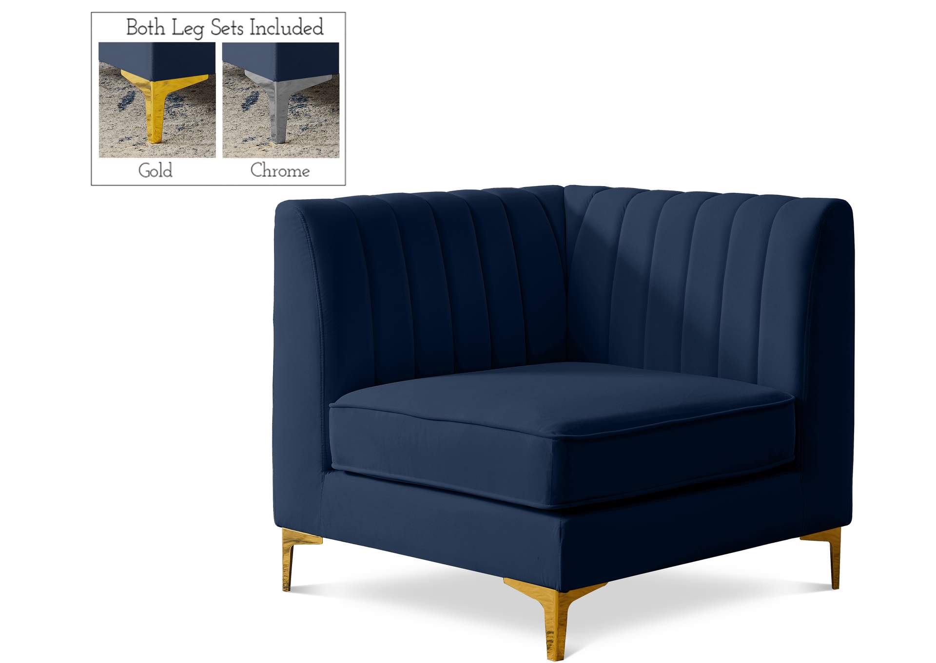 Alina Navy Velvet Corner Chair,Meridian Furniture