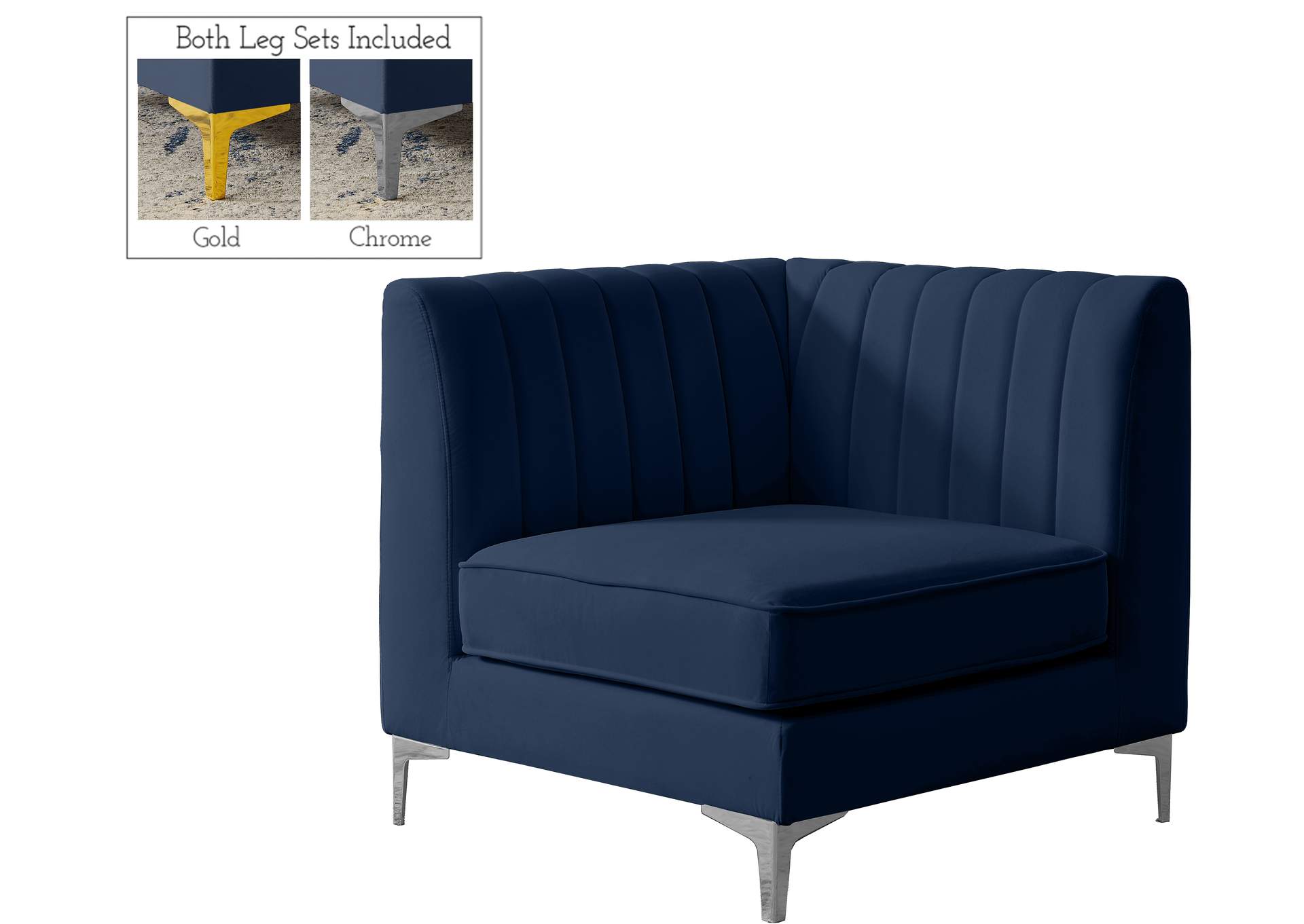 Alina Navy Velvet Corner Chair,Meridian Furniture