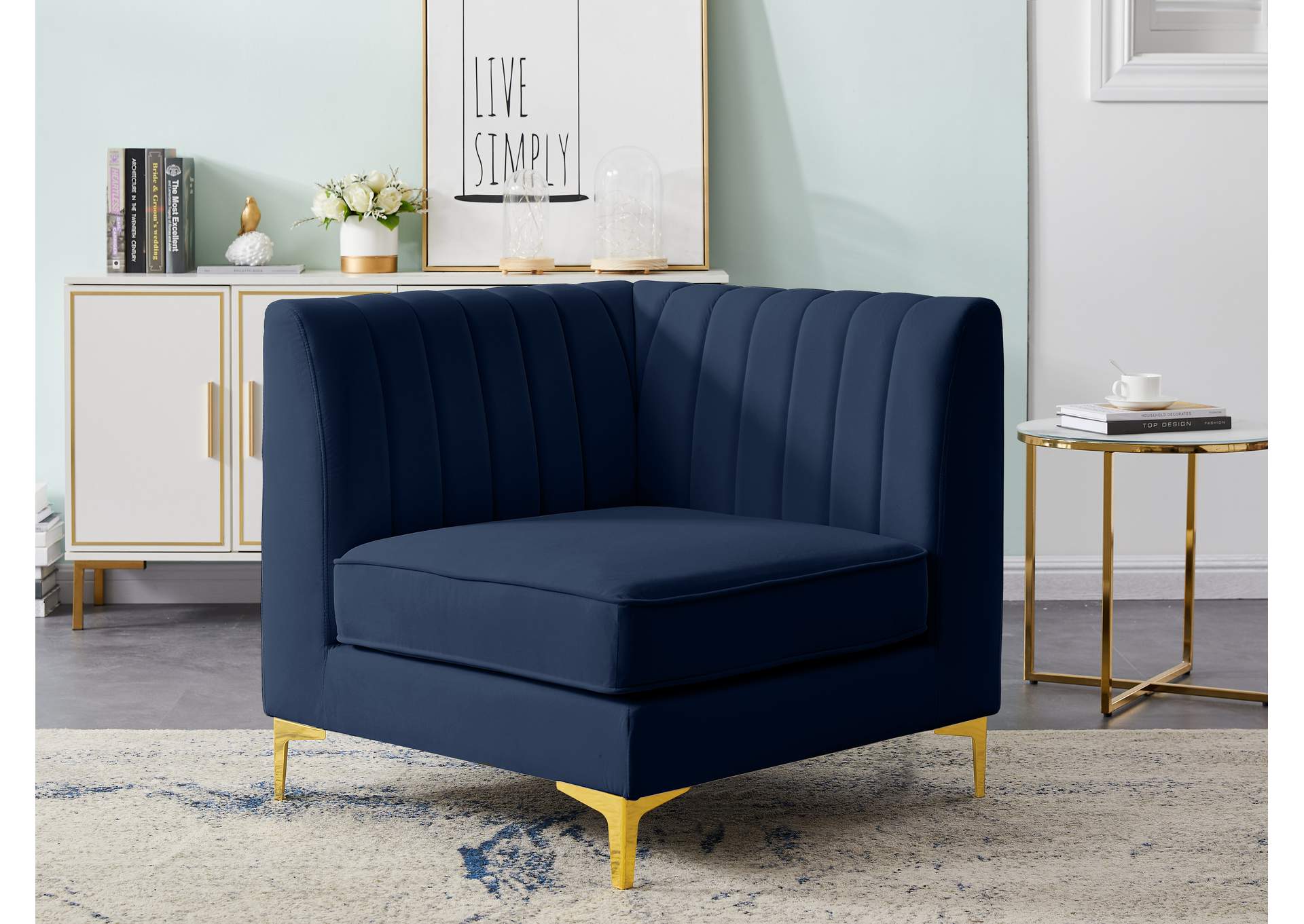 Alina Navy Velvet Corner Chair,Meridian Furniture