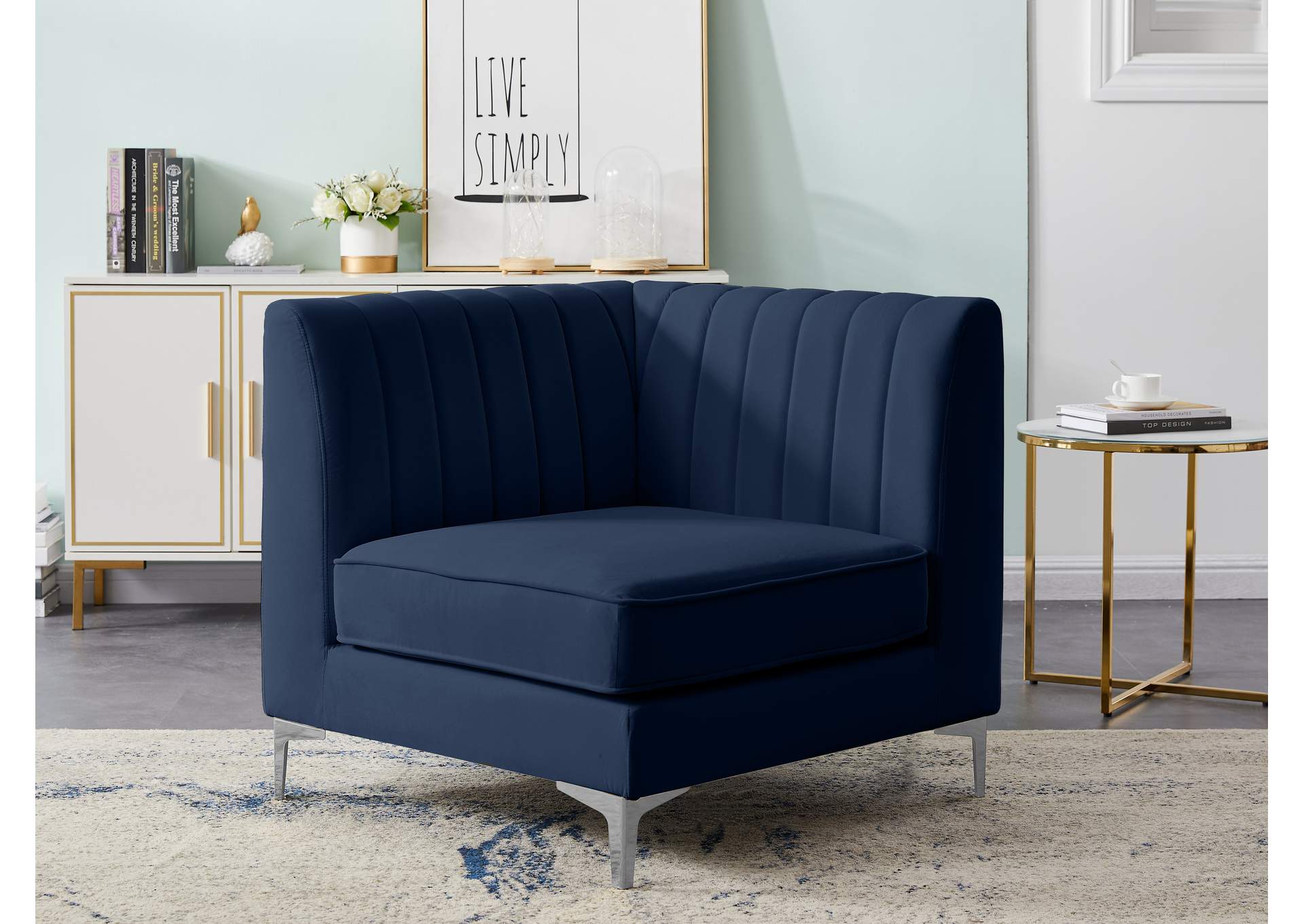 Alina Navy Velvet Corner Chair,Meridian Furniture