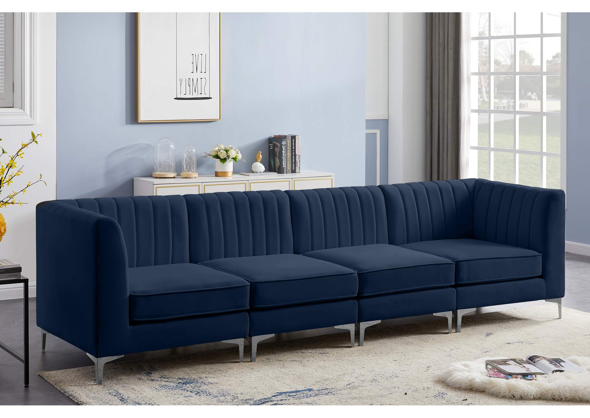 Alina Navy Velvet Modular Sofa,Meridian Furniture