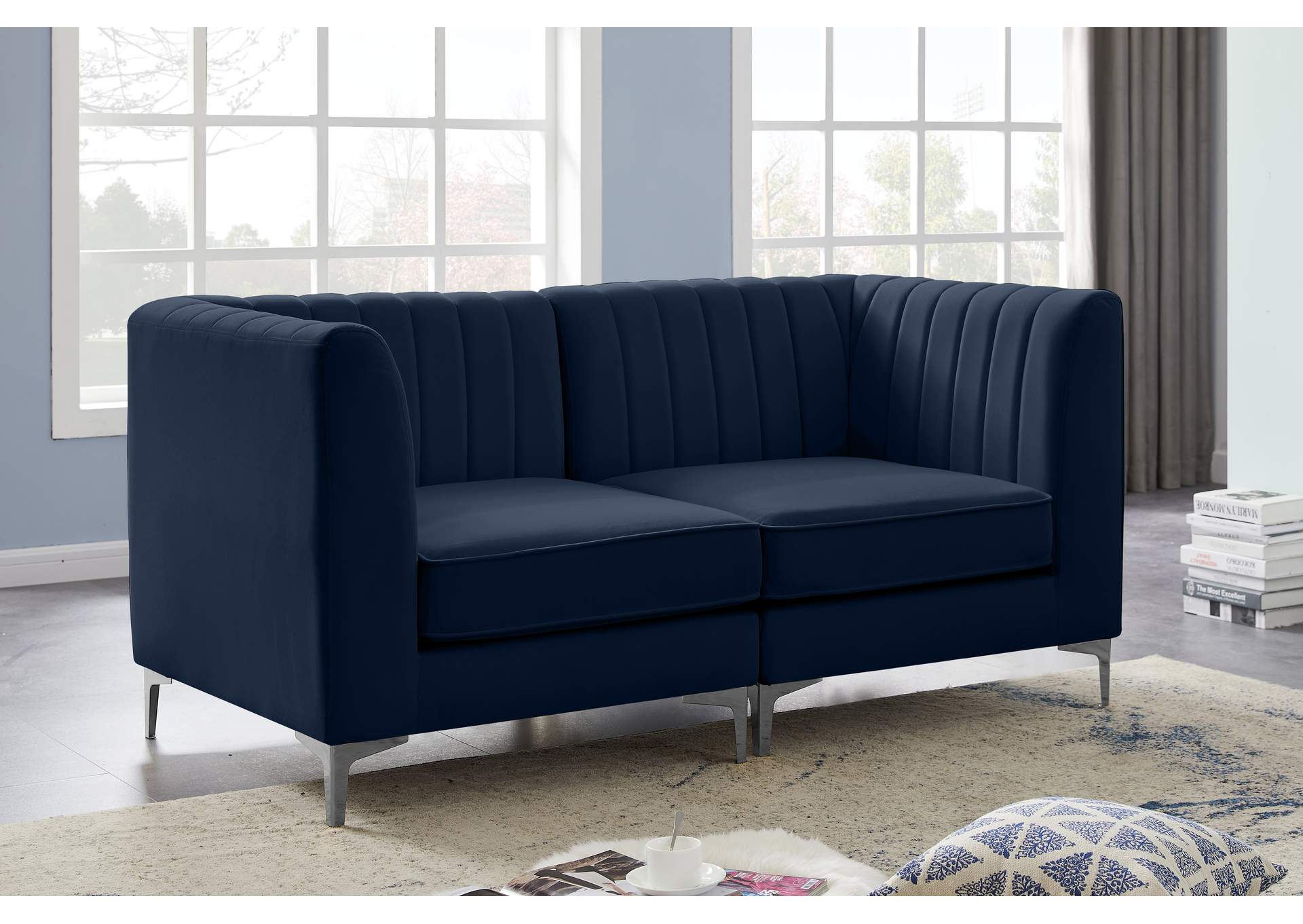 Alina Navy Velvet Modular Sofa,Meridian Furniture