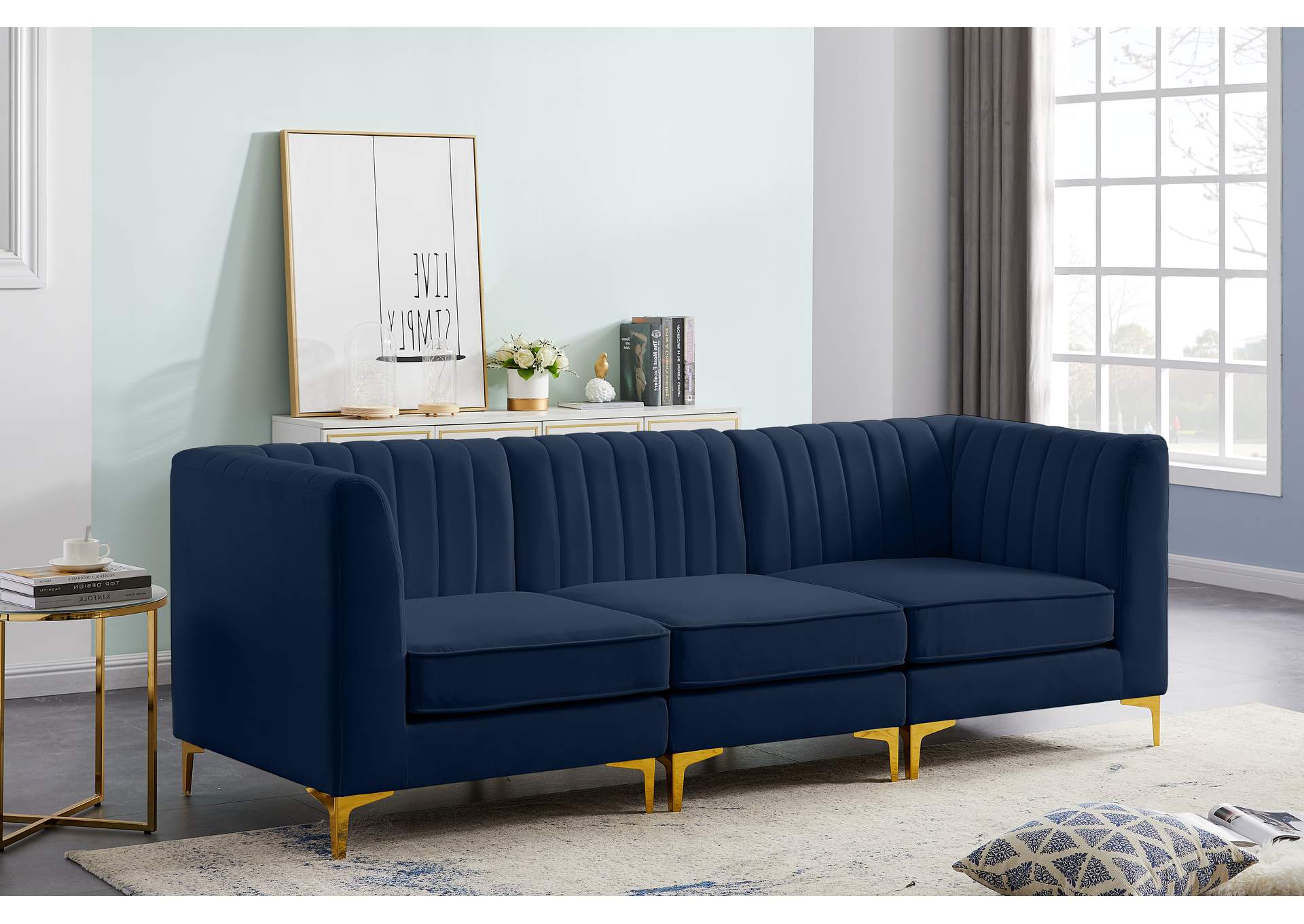 Alina Navy Velvet Modular Sofa,Meridian Furniture