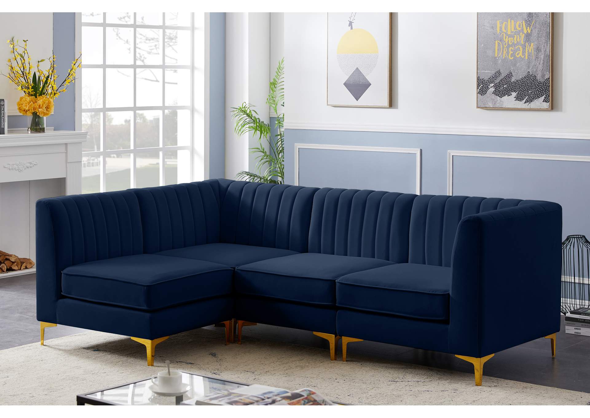 Alina Navy Velvet Modular Sectional,Meridian Furniture