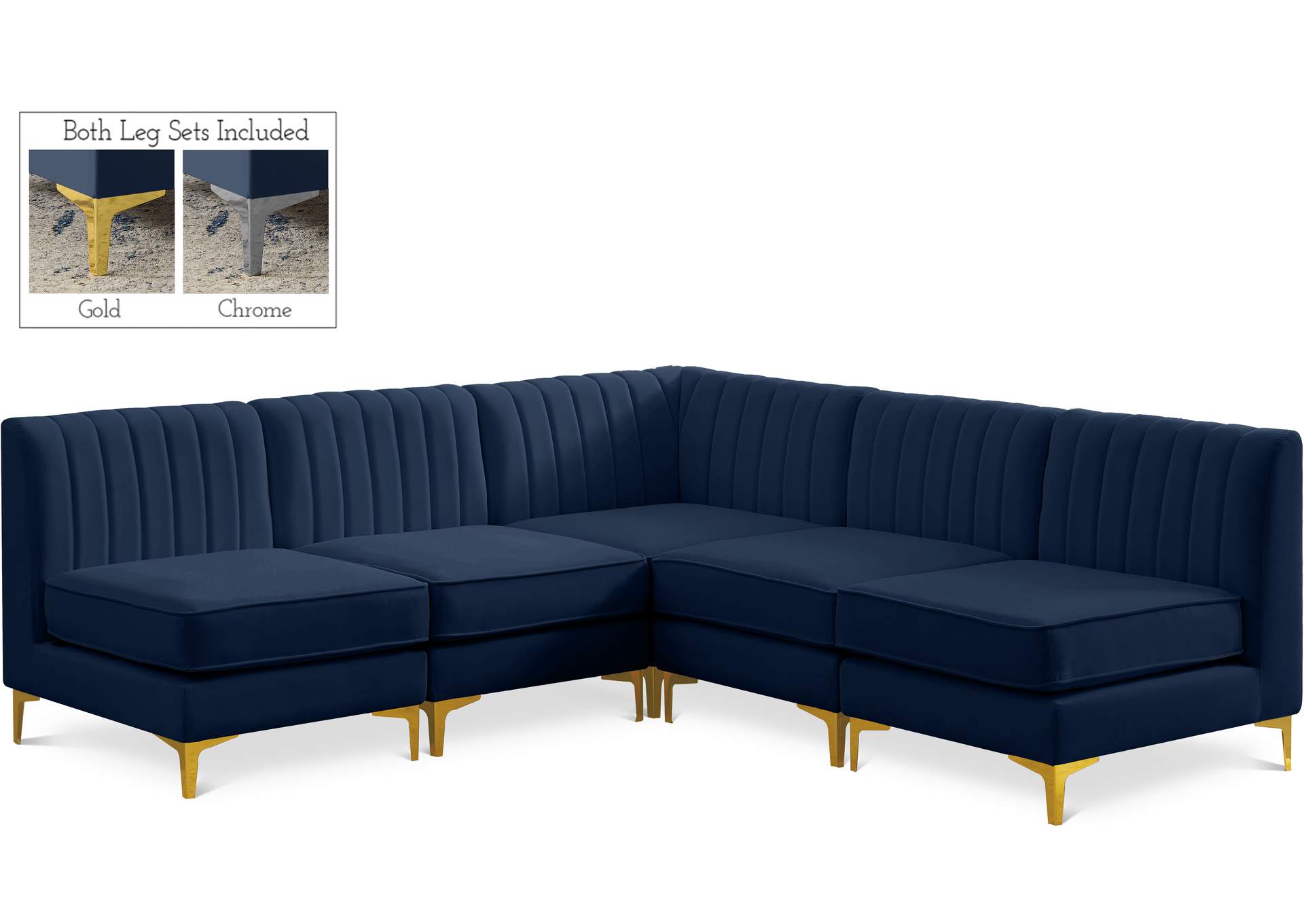 Alina Navy Velvet Modular Sectional,Meridian Furniture