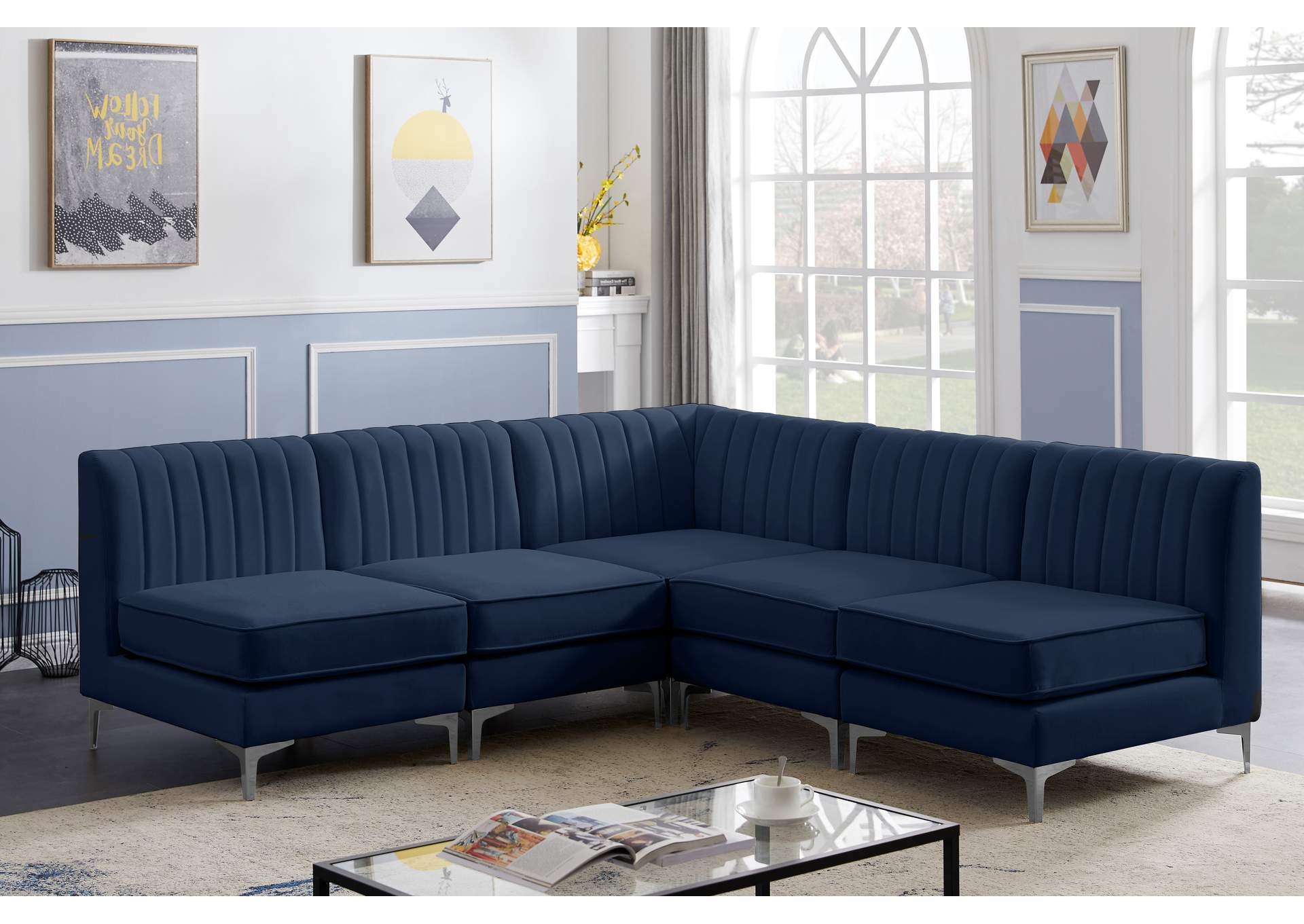 Alina Navy Velvet Modular Sectional,Meridian Furniture