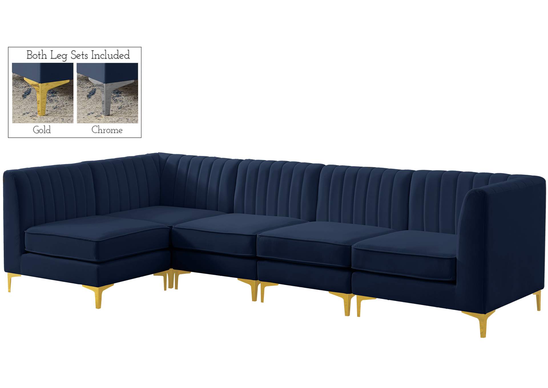 Alina Navy Velvet Modular Sectional,Meridian Furniture