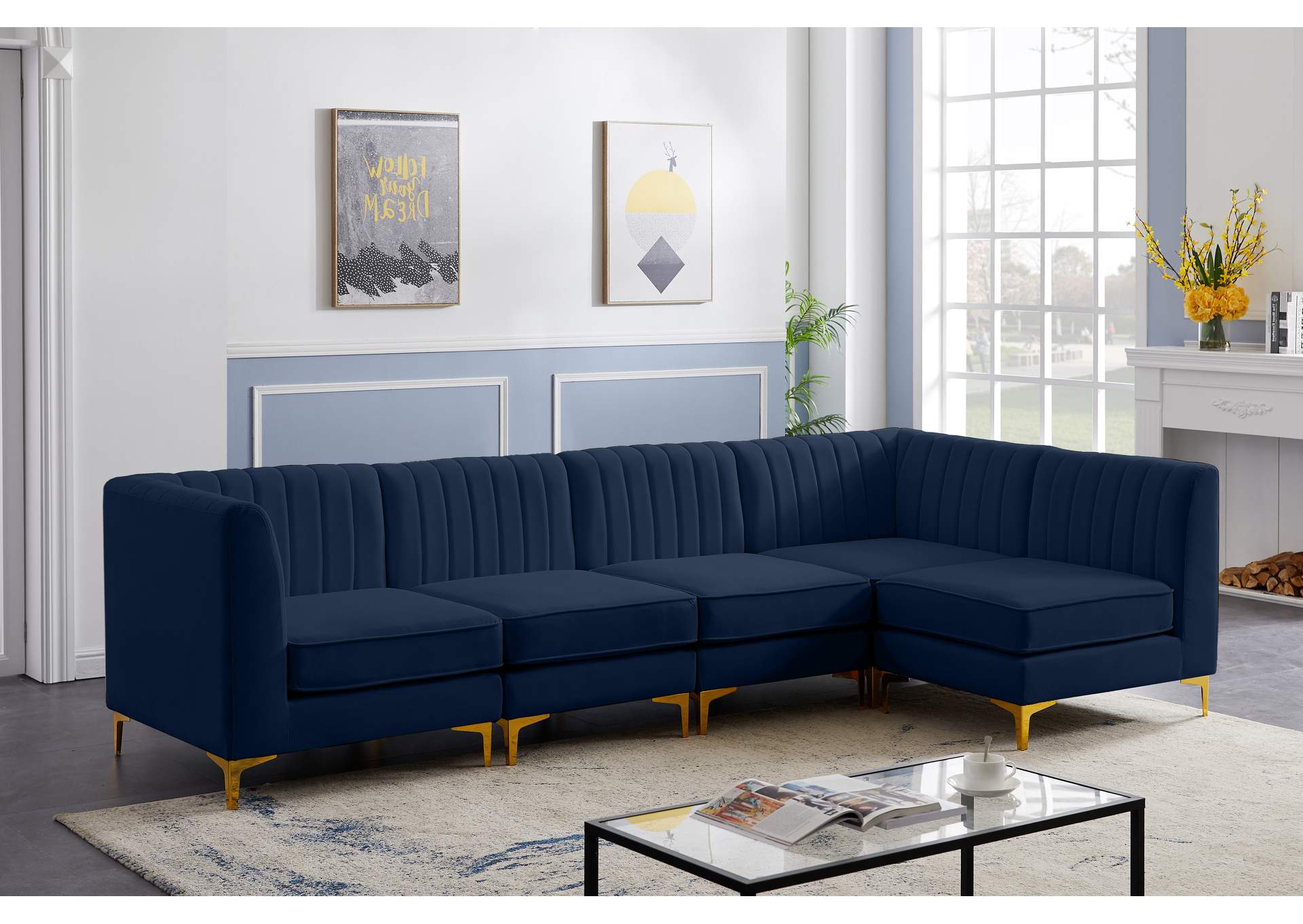 Alina Navy Velvet Modular Sectional,Meridian Furniture