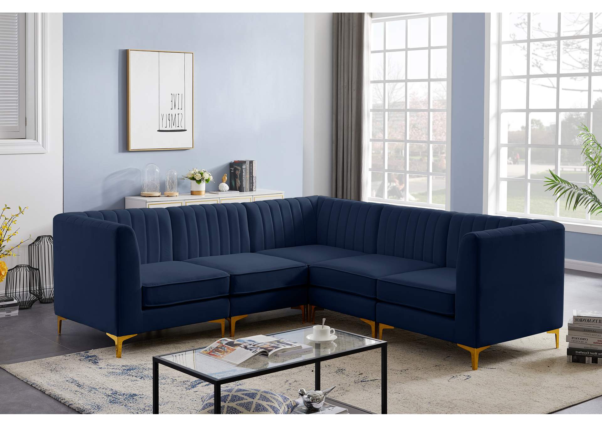 Alina Navy Velvet Modular Sectional,Meridian Furniture