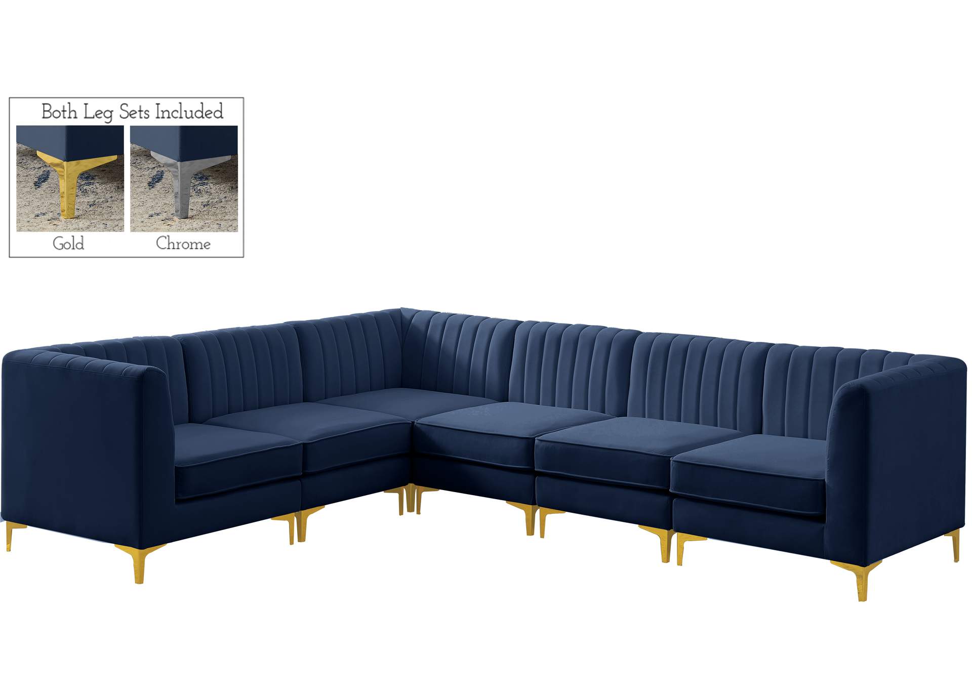 Alina Navy Velvet Modular Sectional,Meridian Furniture