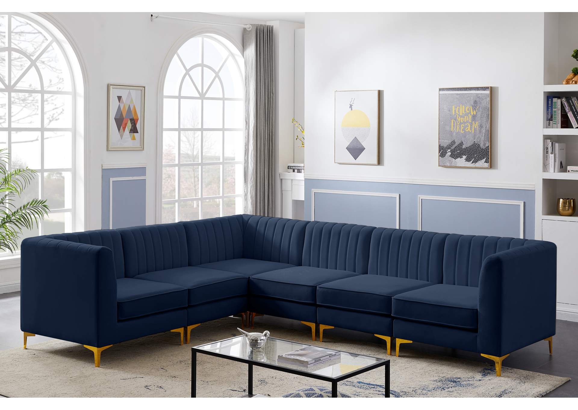 Alina Navy Velvet Modular Sectional,Meridian Furniture