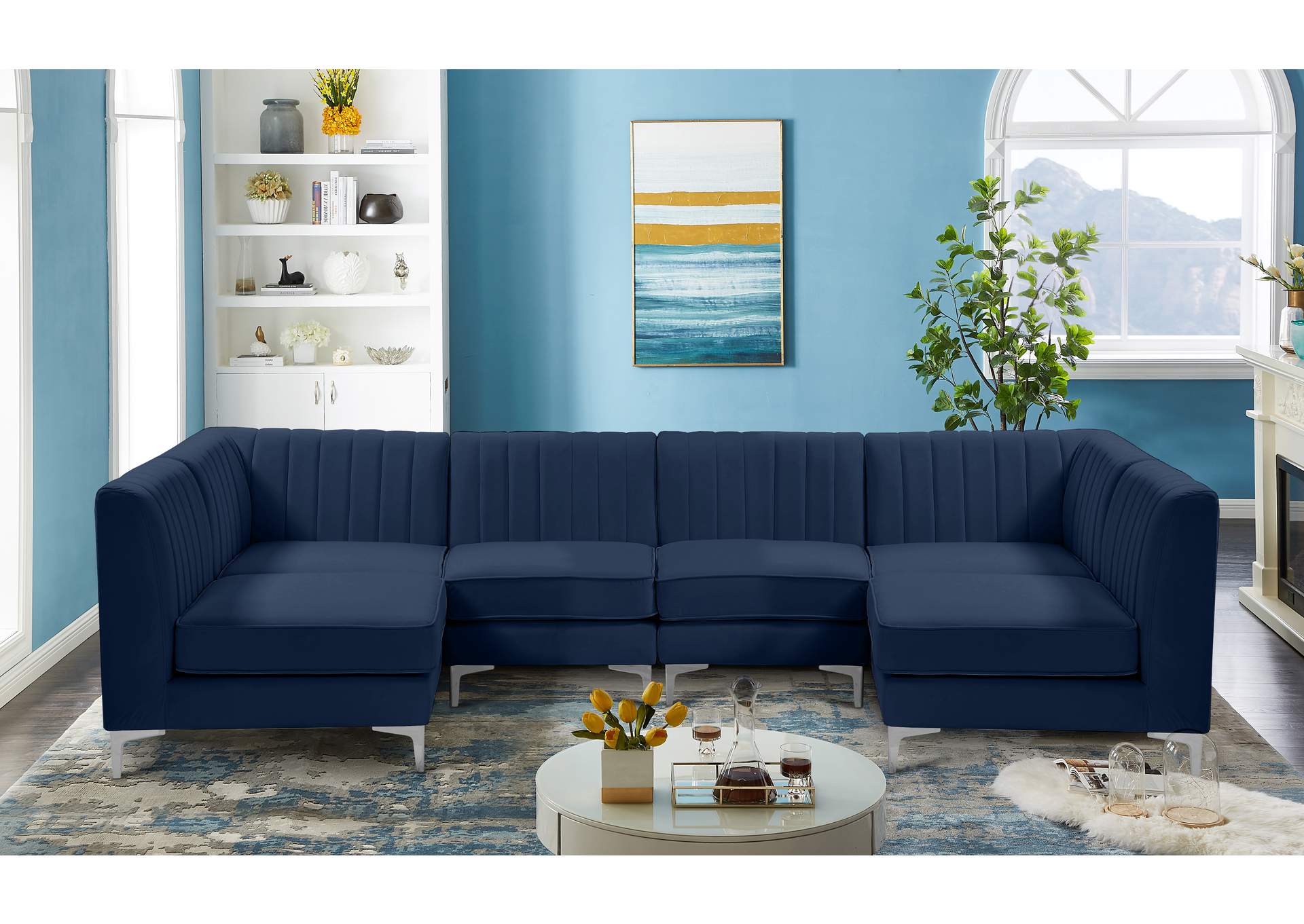 Alina Navy Velvet Modular Sectional,Meridian Furniture