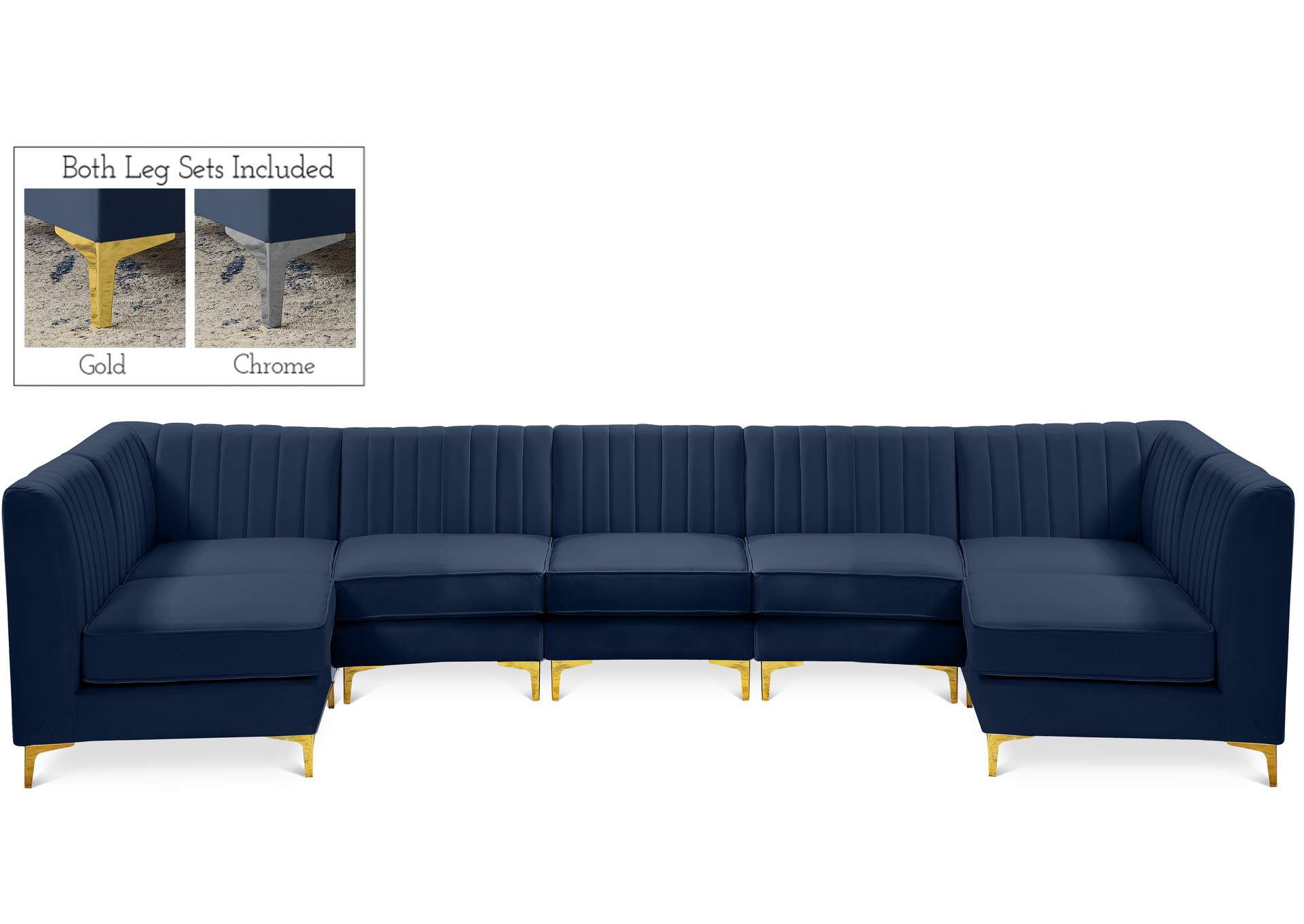 Alina Navy Velvet Modular Sectional,Meridian Furniture