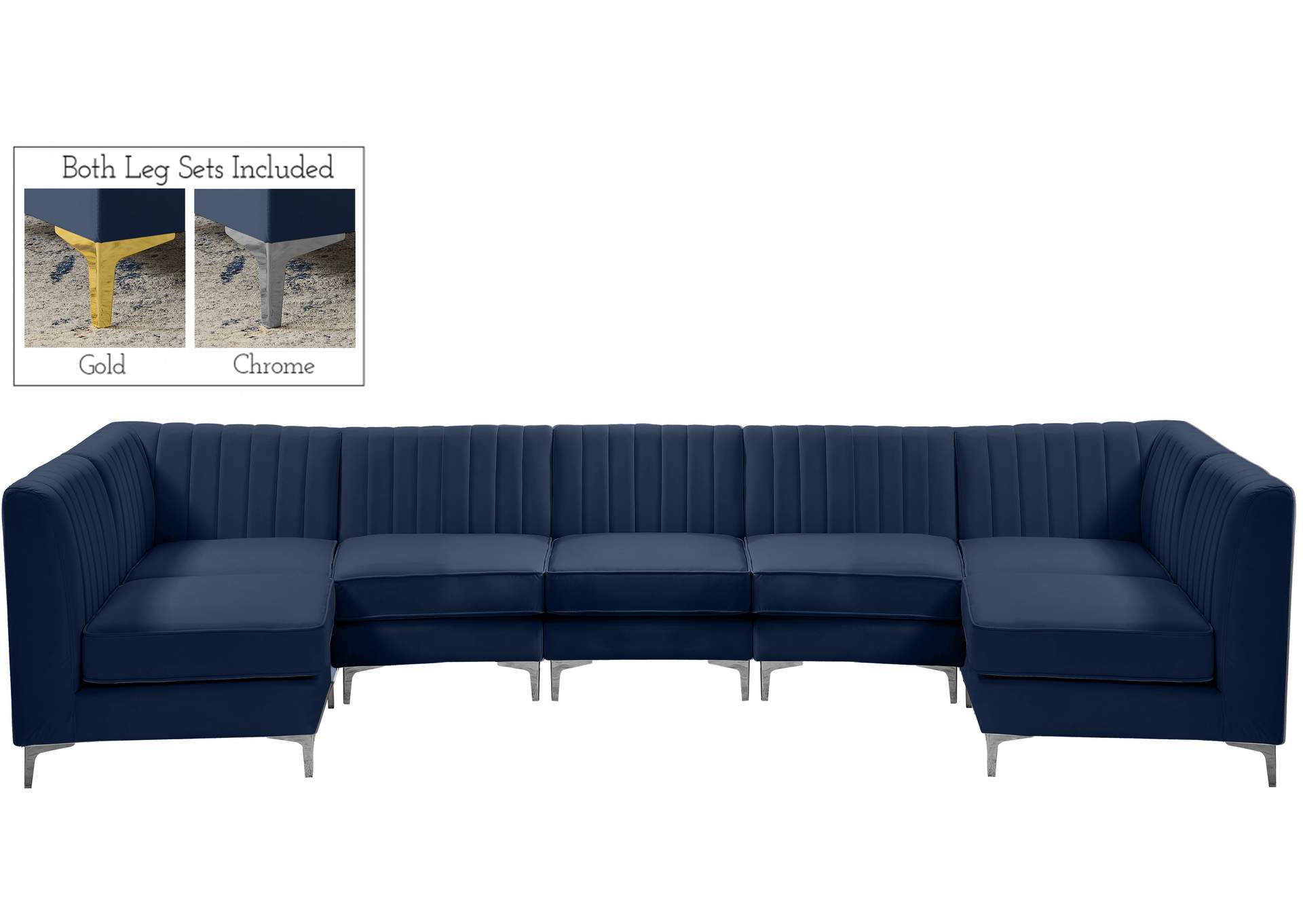 Alina Navy Velvet Modular Sectional,Meridian Furniture