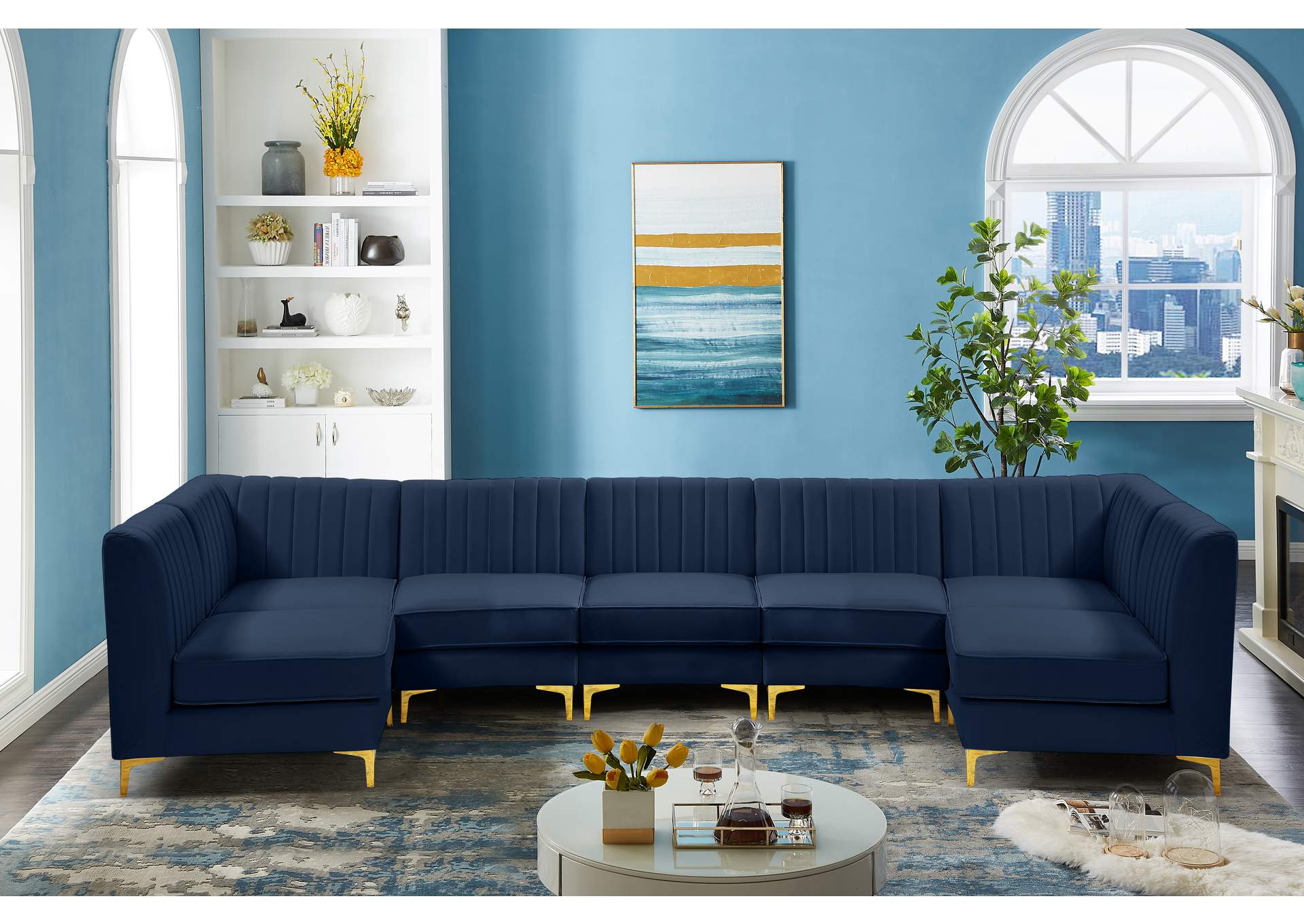 Alina Navy Velvet Modular Sectional,Meridian Furniture