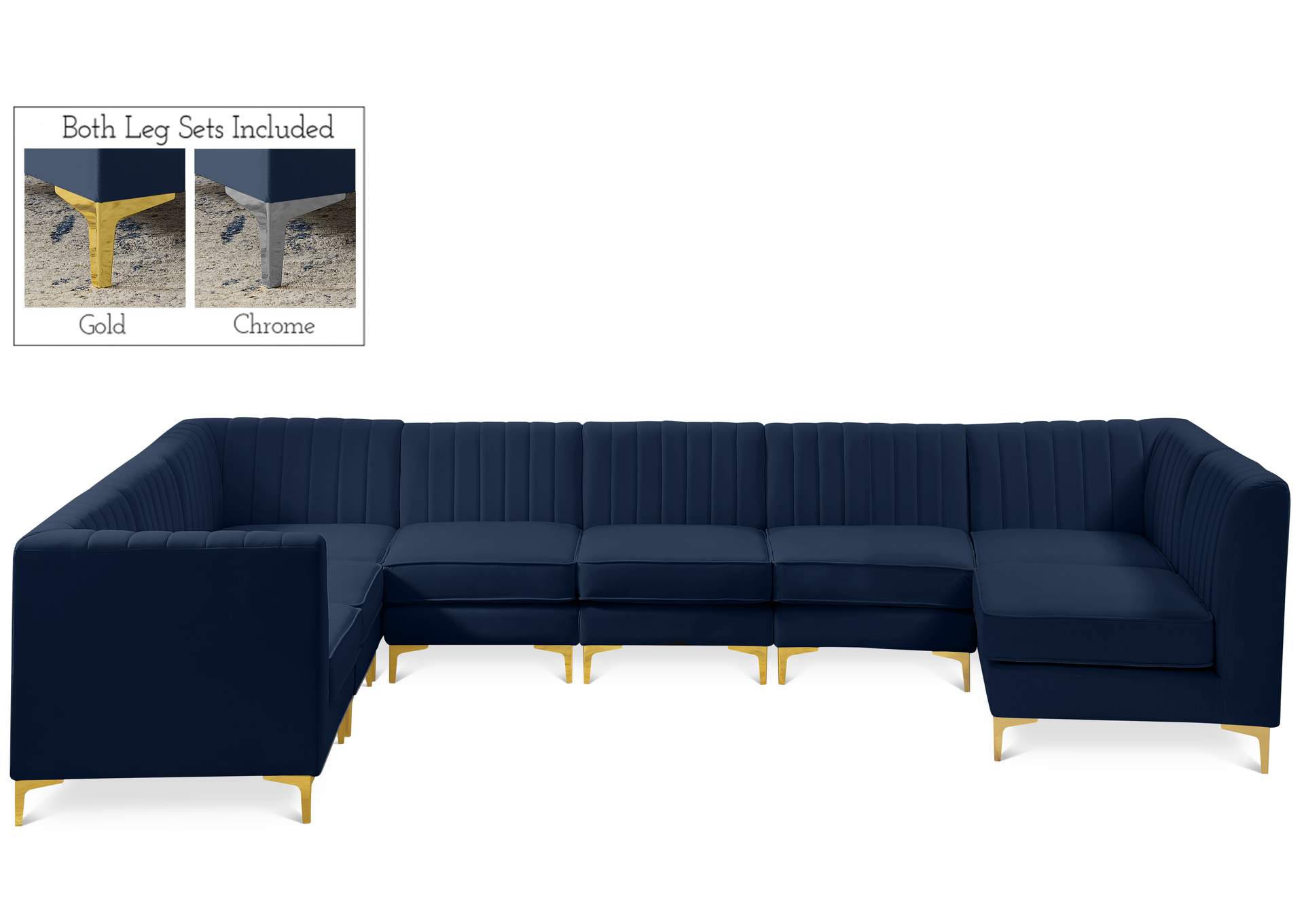 Alina Navy Velvet Modular Sectional,Meridian Furniture