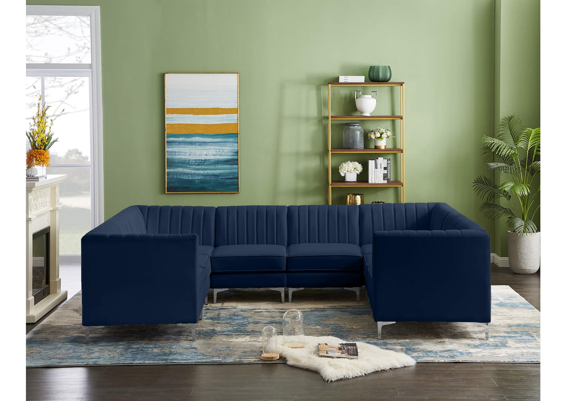 Alina Navy Velvet Modular Sectional,Meridian Furniture