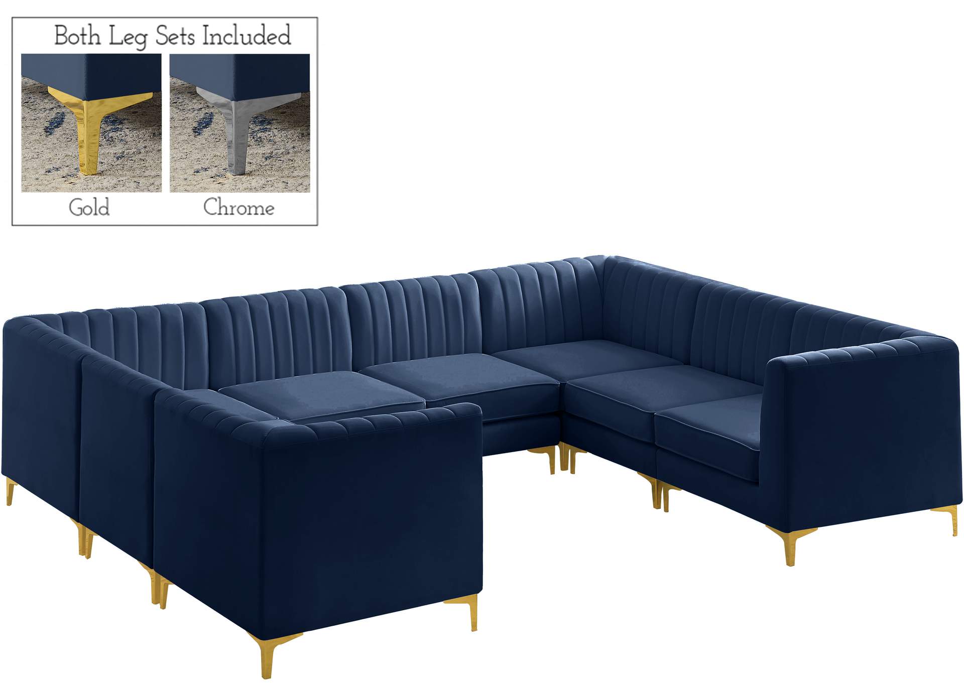 Alina Navy Velvet Modular Sectional,Meridian Furniture