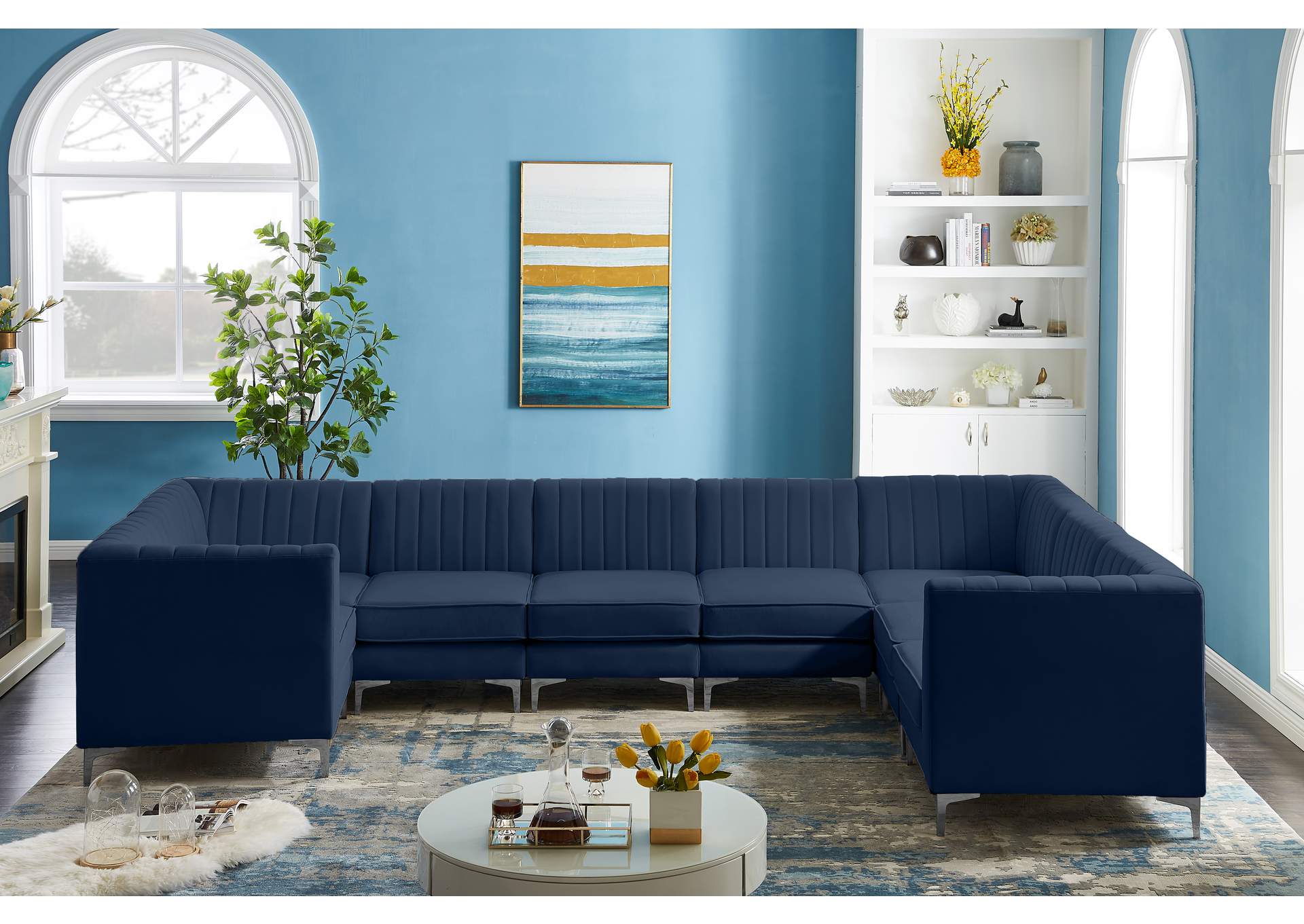 Alina Navy Velvet Modular Sectional,Meridian Furniture