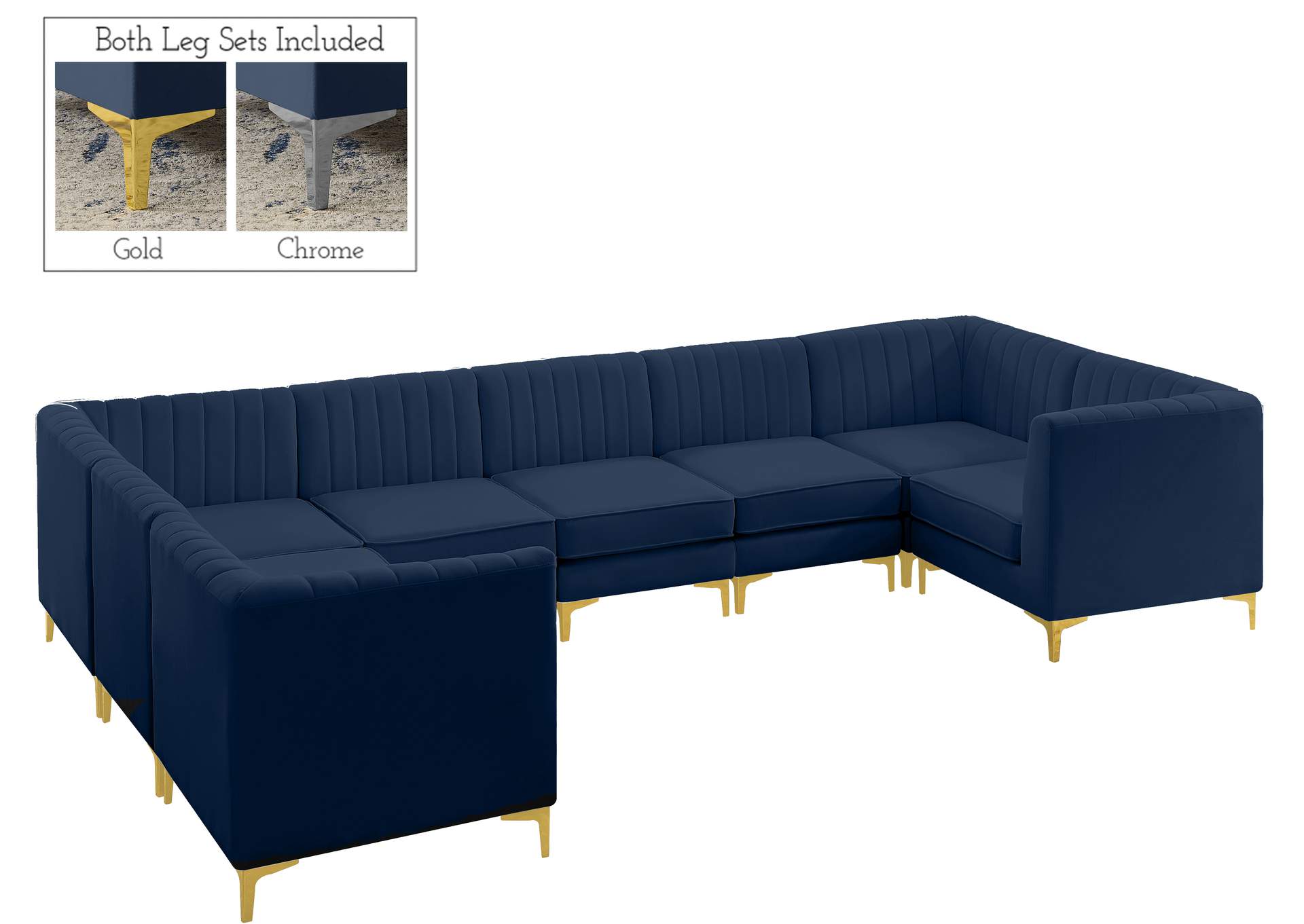 Alina Navy Velvet Modular Sectional,Meridian Furniture